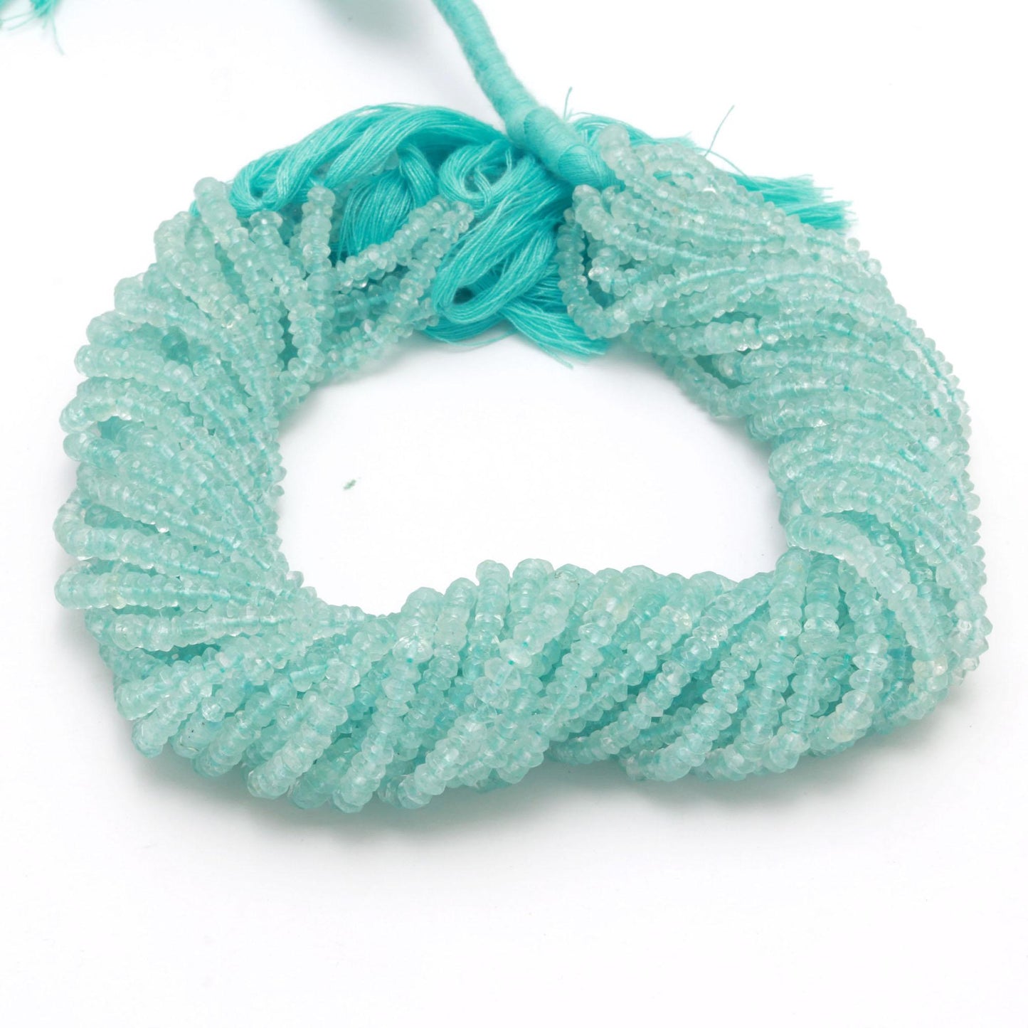 AAA Natural Aquamarine Faceted Rondelle Beads, 3.5-4 MM Rondelle Aquamarine Beads, 13" Aquamarine Rondelle Faceted Beads for Jewelry