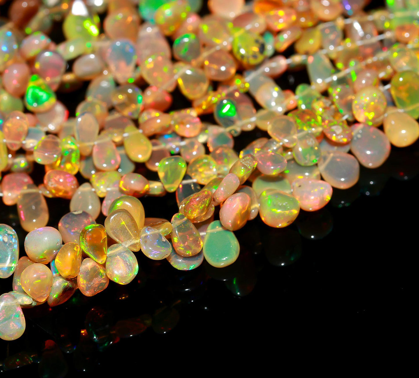 AAA Natural Rainbow Flash Ethiopian Opal Pear shape Briolette's Beads, High Flashy Opal Smooth Pear Beads, 16" Fire Opal Briolettes Strand