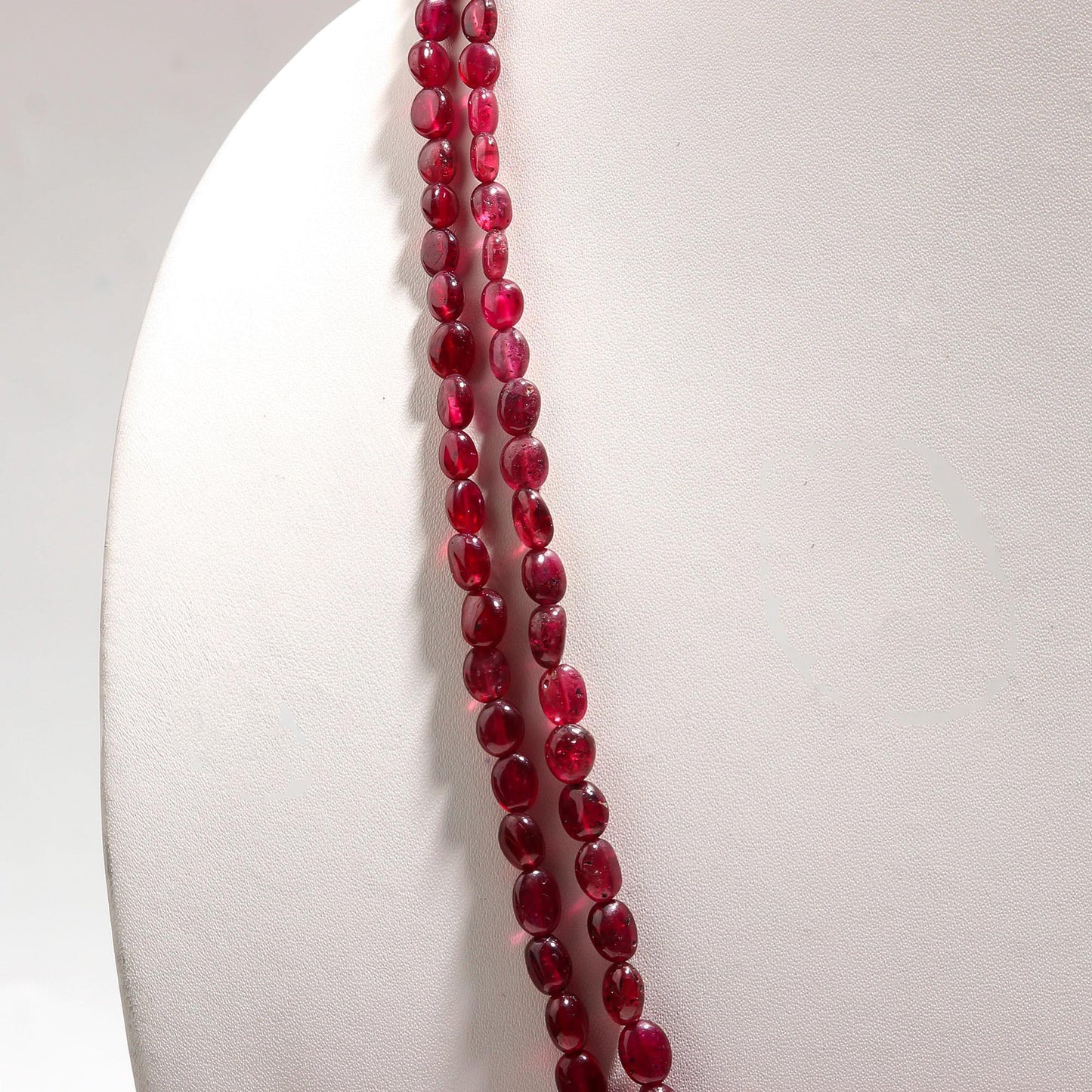 2 Strand Natural Ruby Smooth Oval Beads Necklace, AAA+ Ruby Oval Beads, 16" Plain Oval Ruby Precious Beads Necklace Jewelry for Her