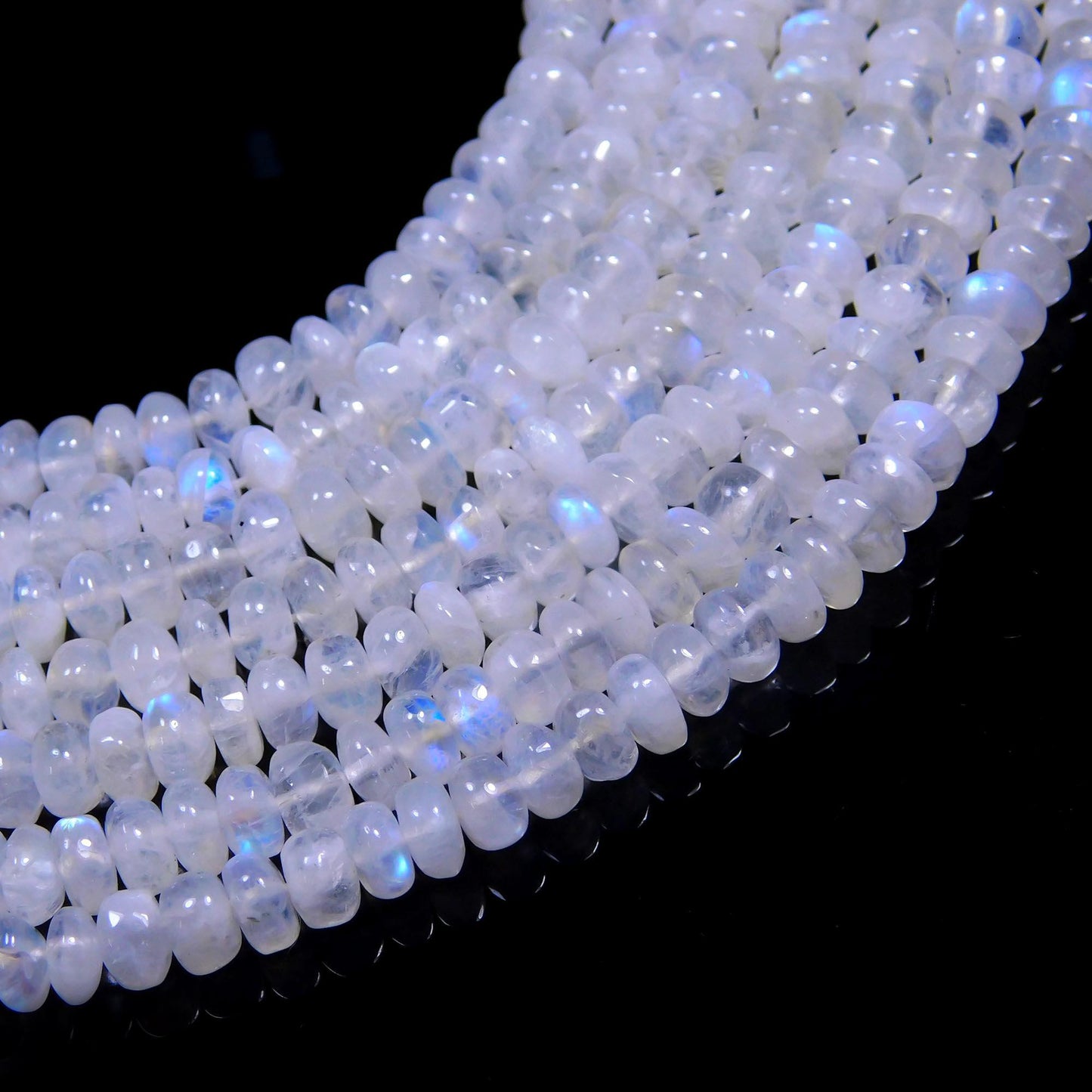 AAA Natural White Rainbow Moonstone Smooth Rondelle Beads, 5-6 MM Flashy Rainbow Rondelle Beads, 18" Rainbow Moonstone Rondelle Plain Beads