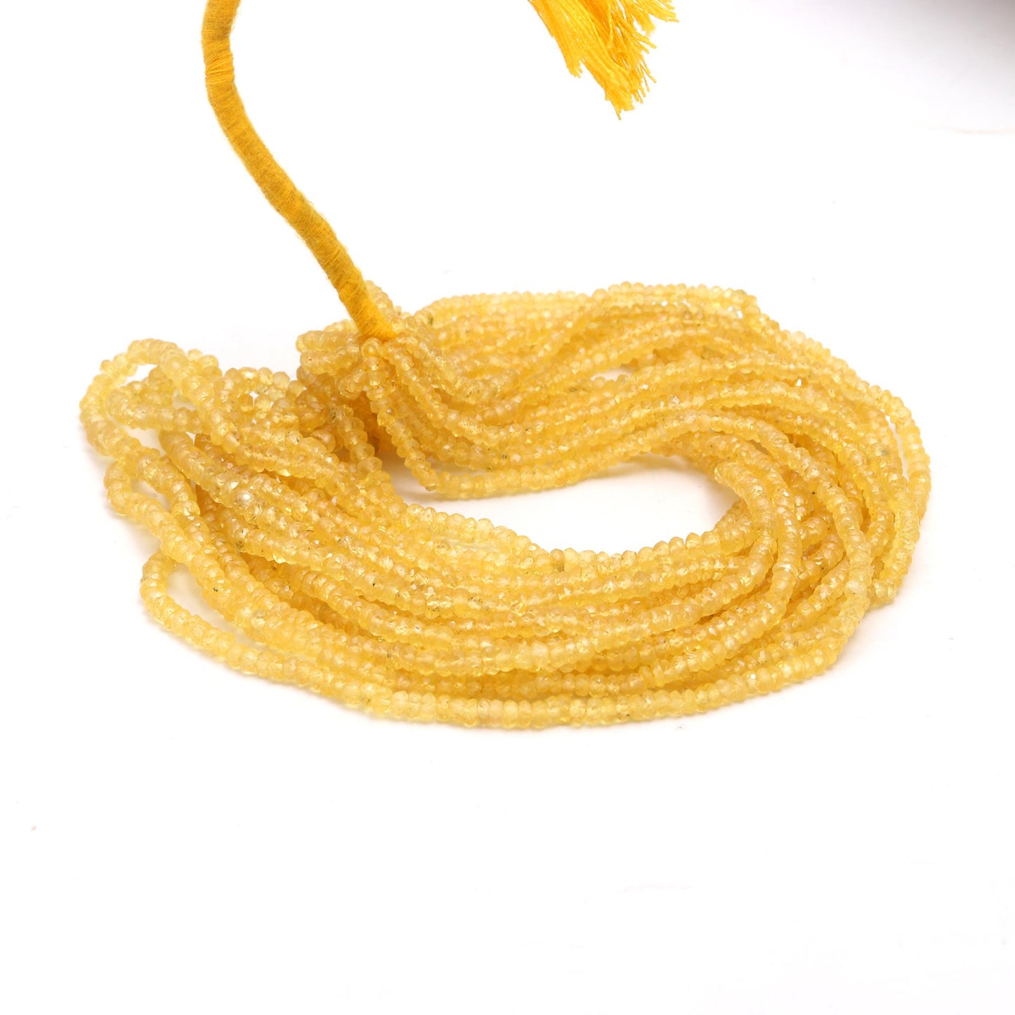 Natural Songia Sapphire Rondelle Faceted Beads, 3-3.5 MM Yellow Sapphire Faceted Beads, 16" Natural Sapphire Rondelle Beads