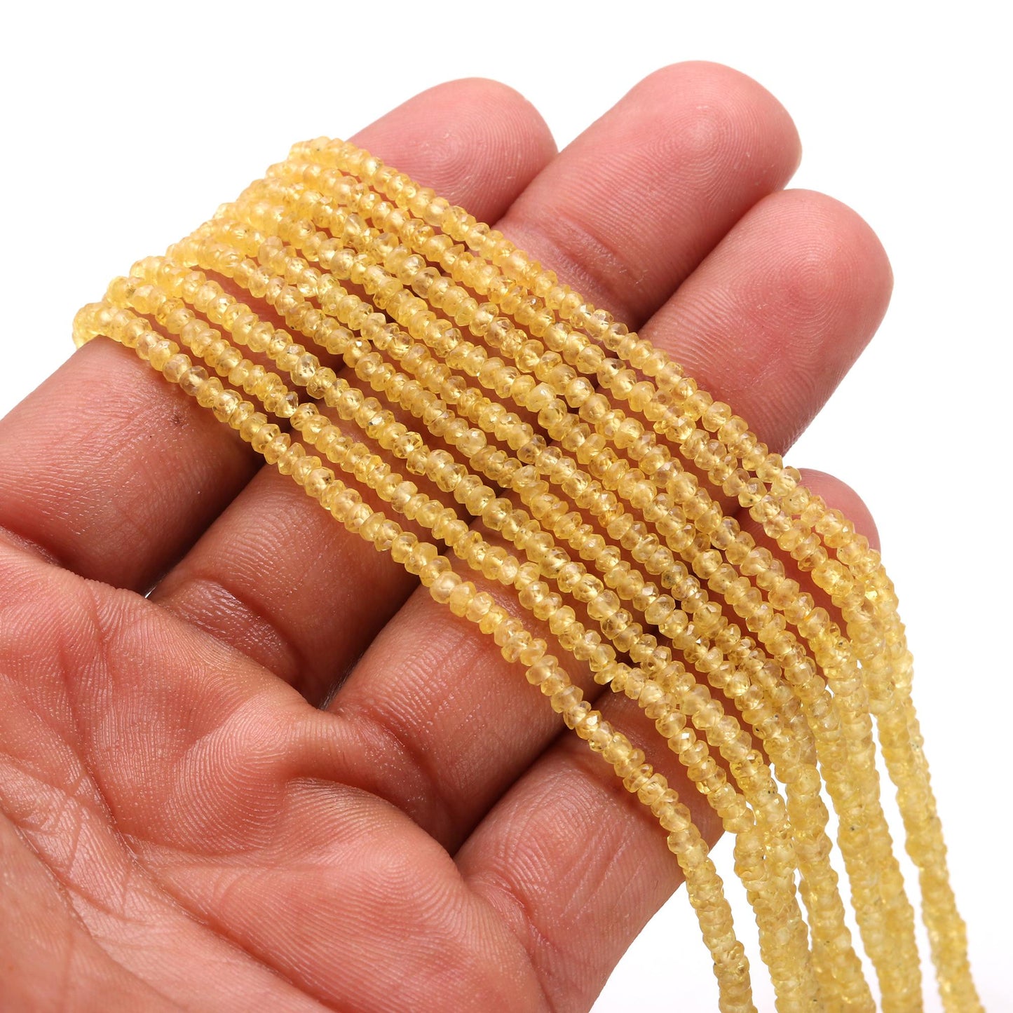 Natural Songia Sapphire Rondelle Faceted Beads, 3-3.5 MM Yellow Sapphire Faceted Beads, 16" Natural Sapphire Rondelle Beads