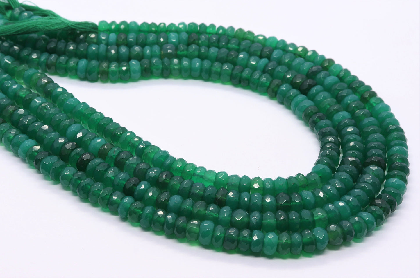 Green Onyx Shaded Faceted Rondelle 6-7 MM Shaded Green Onyx Natural Faceted Rondelle Green Onyx Rondelle Beads for Jewelry Making Craft