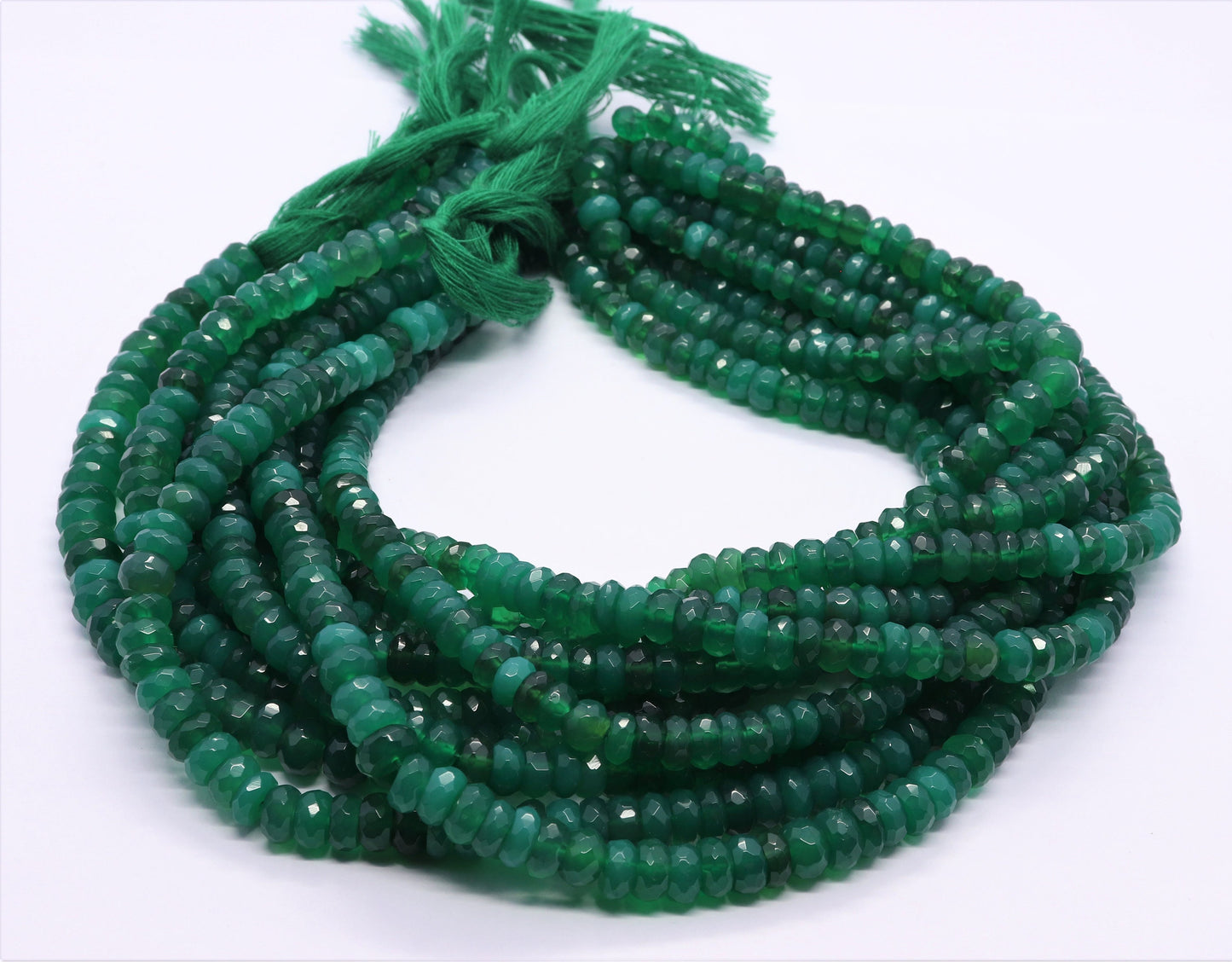 Green Onyx Shaded Faceted Rondelle 6-7 MM Shaded Green Onyx Natural Faceted Rondelle Green Onyx Rondelle Beads for Jewelry Making Craft