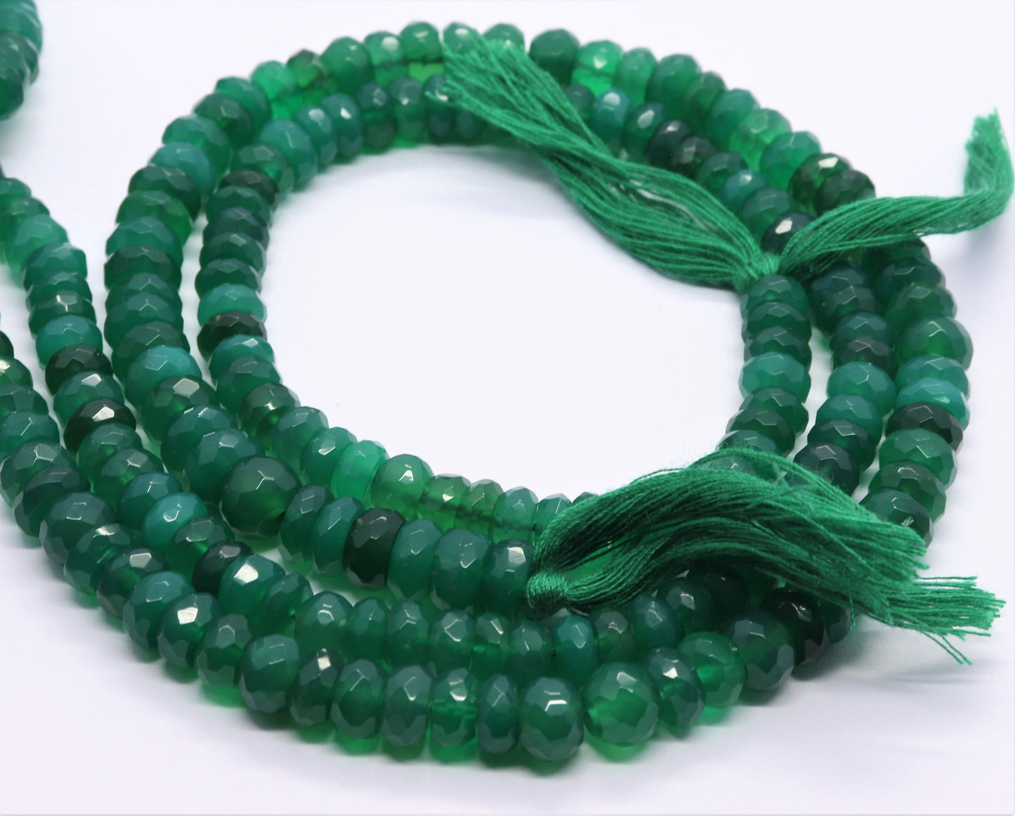 Green Onyx Shaded Faceted Rondelle 6-7 MM Shaded Green Onyx Natural Faceted Rondelle Green Onyx Rondelle Beads for Jewelry Making Craft