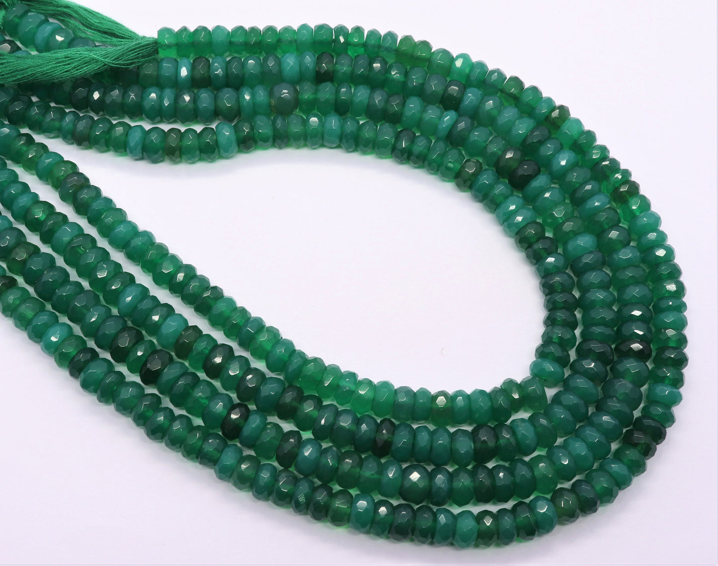 Green Onyx Shaded Faceted Rondelle 6-7 MM Shaded Green Onyx Natural Faceted Rondelle Green Onyx Rondelle Beads for Jewelry Making Craft