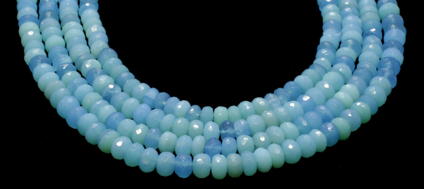 Aqua Chalcedony Faceted Rondelle Beads Natural Aqua Chalcedony Rondelle Beads Faceted Aqua Chalcedony Beads for Jewelry Making Necklace