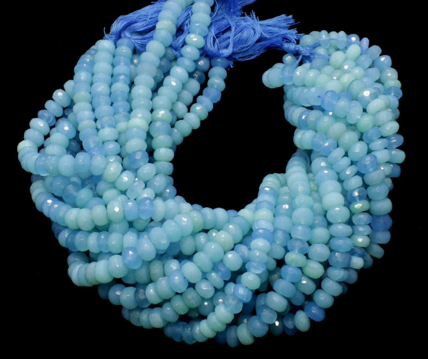 Aqua Chalcedony Faceted Rondelle Beads Natural Aqua Chalcedony Rondelle Beads Faceted Aqua Chalcedony Beads for Jewelry Making Necklace