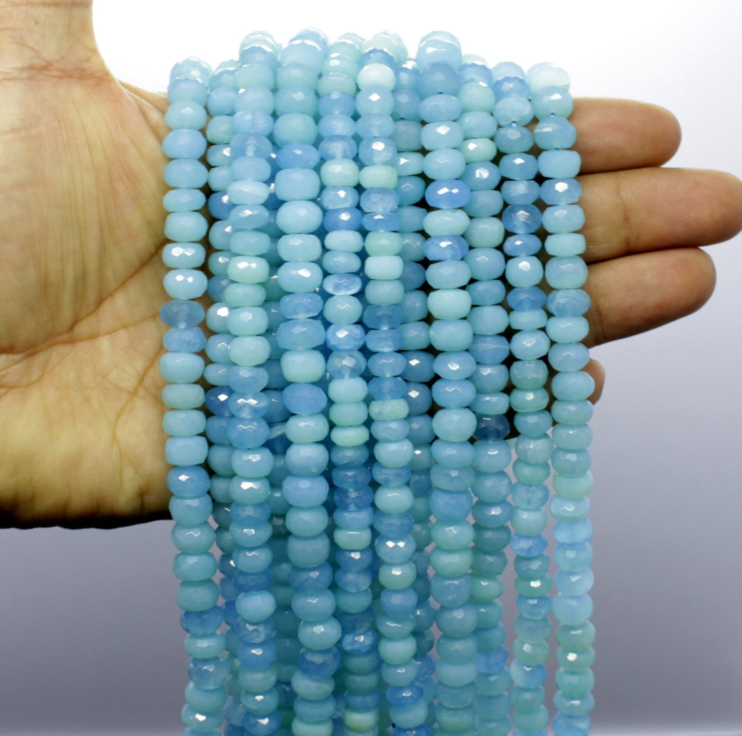 Aqua Chalcedony Faceted Rondelle Beads Natural Aqua Chalcedony Rondelle Beads Faceted Aqua Chalcedony Beads for Jewelry Making Necklace