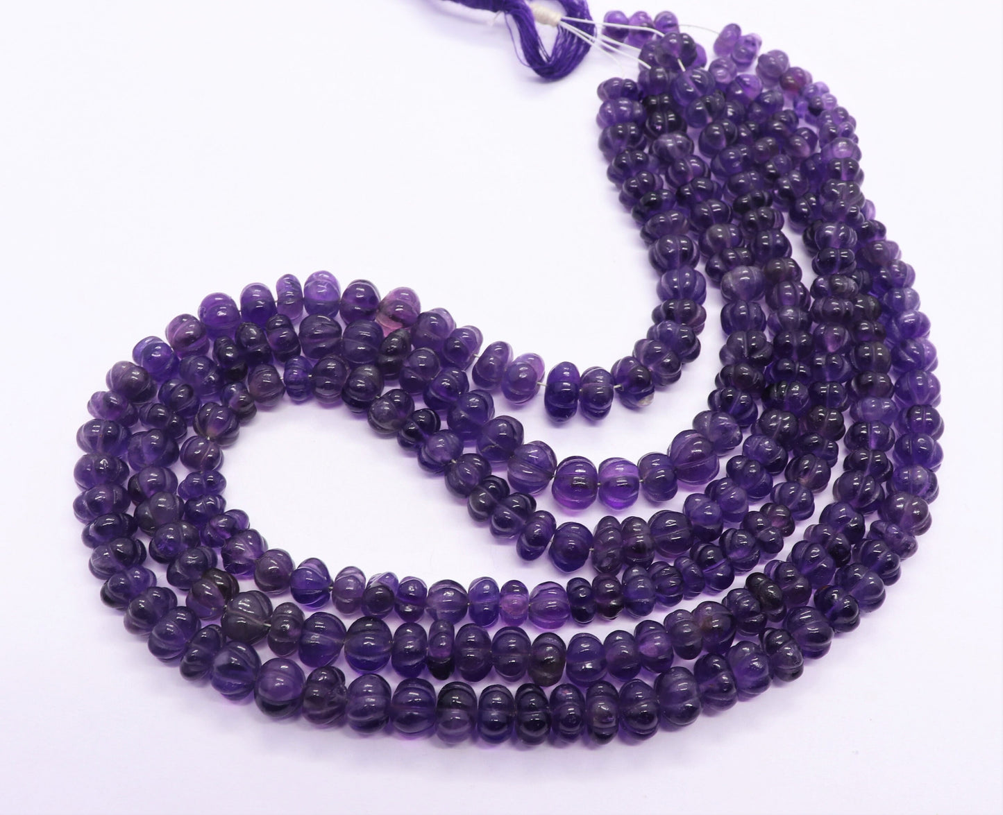 3 Strand Amethyst Pumpkin Hand Curved Beads AAA+ Natural Amethyst Watermelon Hand Carved Beads Necklace for Jewelry with adjustable clasp