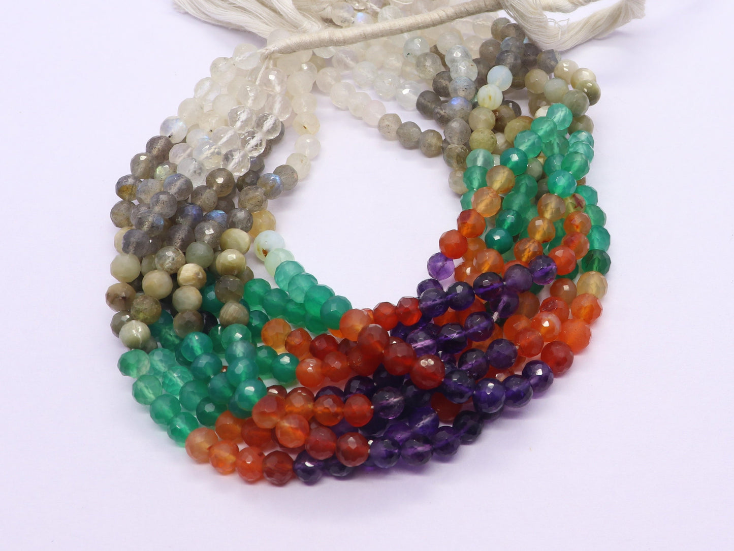 Multi Semi Precious Faceted Round Beads 5-5.5 MM Natural Rainbow, Labradorite, Cat's Eye, Green Onyx, Carnelian, Amethyst Beads for Jewlery