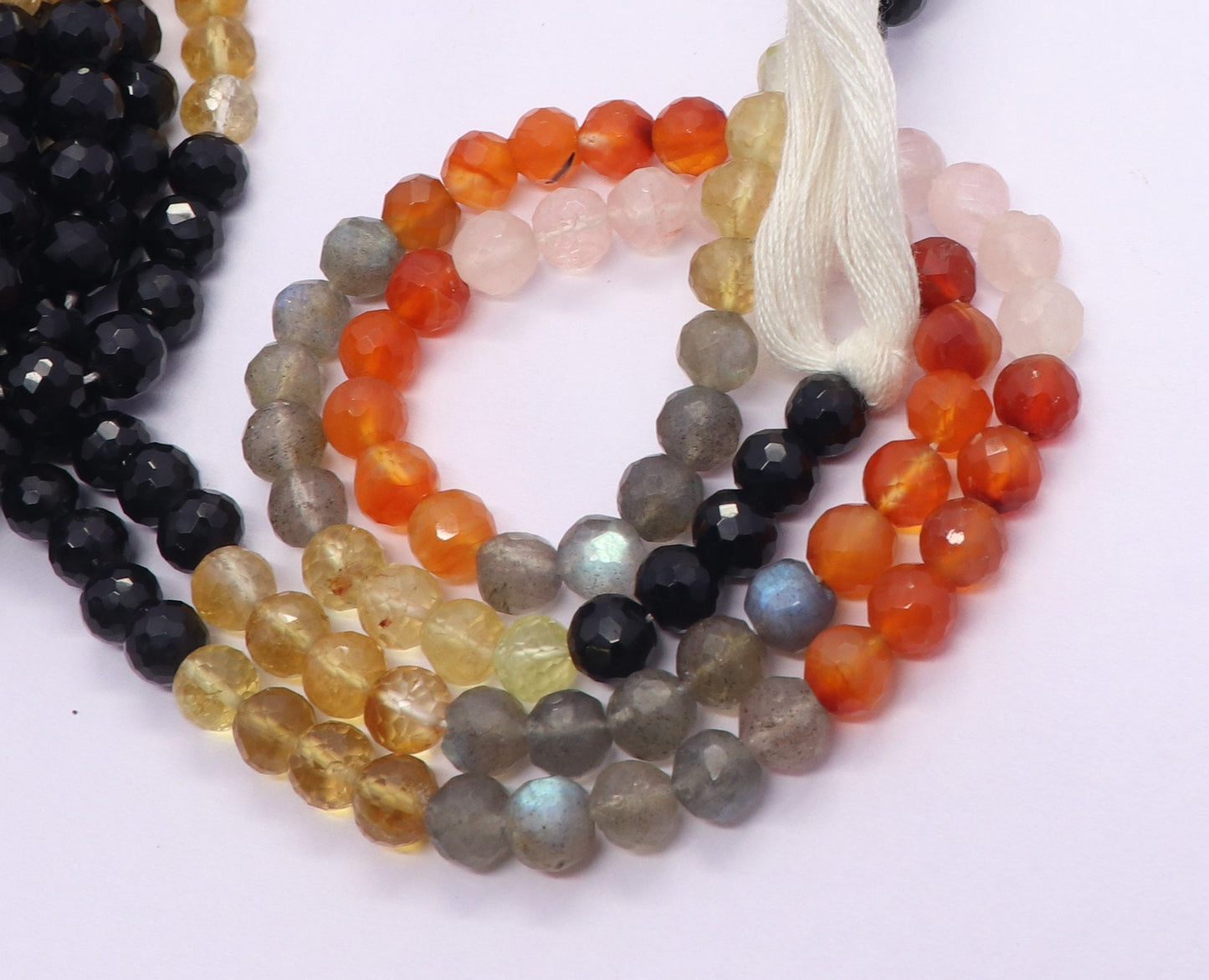 Multi Semi Precious Faceted Round Beads 5-5.5 MM Natural Black Onyx, Citrine, Rose Quartz, Carnelian & Labradorite Beads for Jewelry Making