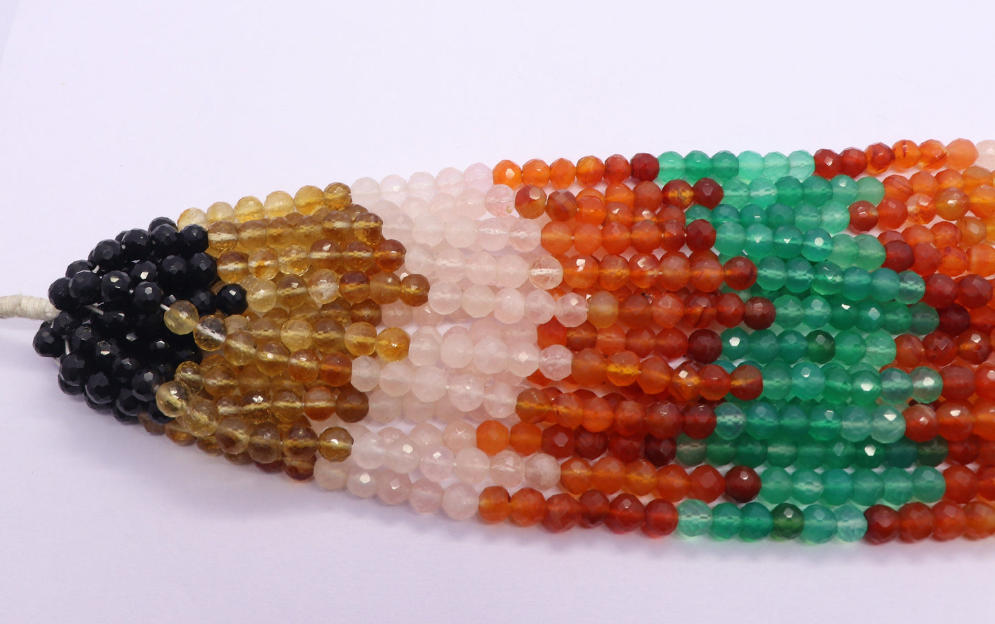 Multi Semi Precious Faceted Round Beads 5-5.5 MM Natural Black Onyx, Green Onyx, Citrine, Rose Quartz, Carnelian Beads for Designer Jewelry