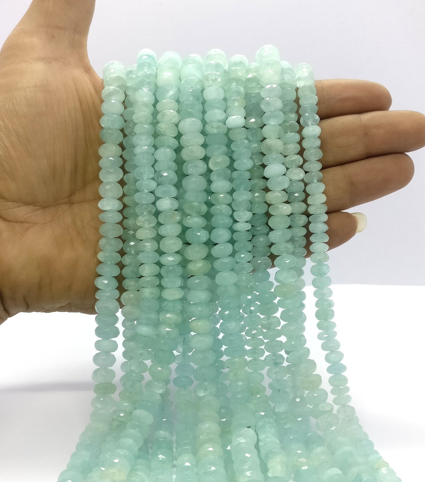 Aquamarine Faceted Rondelle Beads 8-9 MM Natural Aquamarine Rondelle Beads for Handmade Designer Jewelry Necklace & Bracelet Making Craft