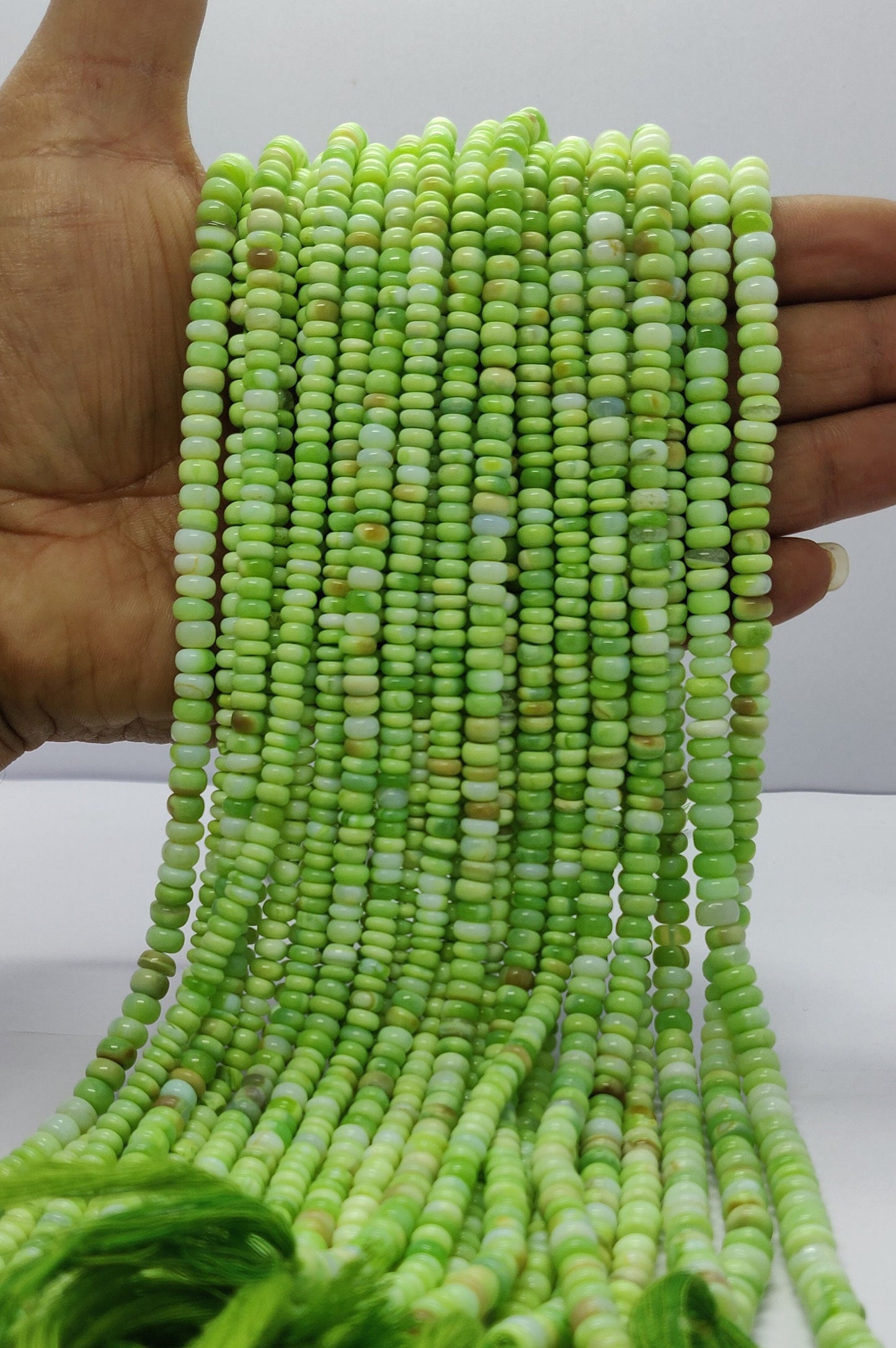 3 Strands Green Opal Rondelle Beads 5-6 MM Green Shaded Opal Smooth Gemstone Rondelle Beads for Handmade Designer Jewelry Craft Bijoux Beads