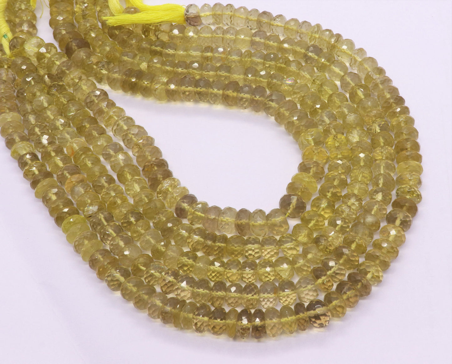 AAA Natural Lemon Quartz Faceted Rondelle Beads, 8-9 MM and 9-10 MM Faceted Lemon Quartz Beads for Designer Jewelry
