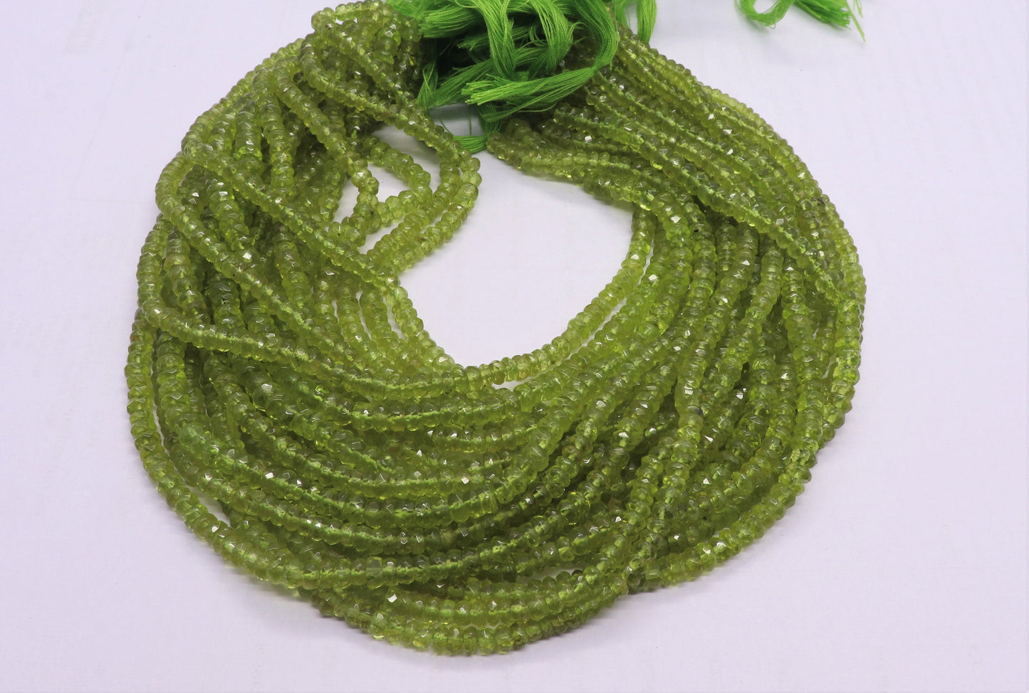 AAA+ Natural Peridot Faceted Rondelle Beads, 4.5-5.5 MM Natural Peridot Rondelle Beads, 13 Inch Parrot Green Peridot Rondelle Beads