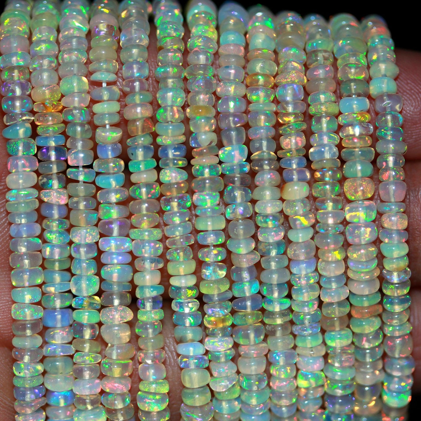 Excellent Quality Ethiopian Opal Smooth Rondelle Bead 4 MM Natural Multi Flash Ethiopian Opal Multi Fire Ethiopian Opal for Designer Jewelry