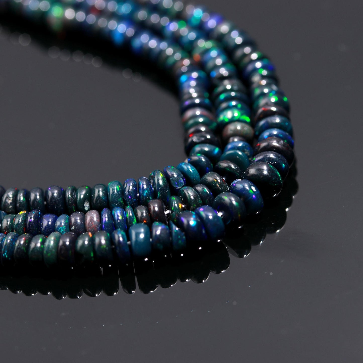 Excellent Black Ethiopian Opal Smooth Rondelle Beads 3-5 MM Natural Flashy Ethiopian Opal Multi Fire Ethiopian Opal for Designer Jewelry