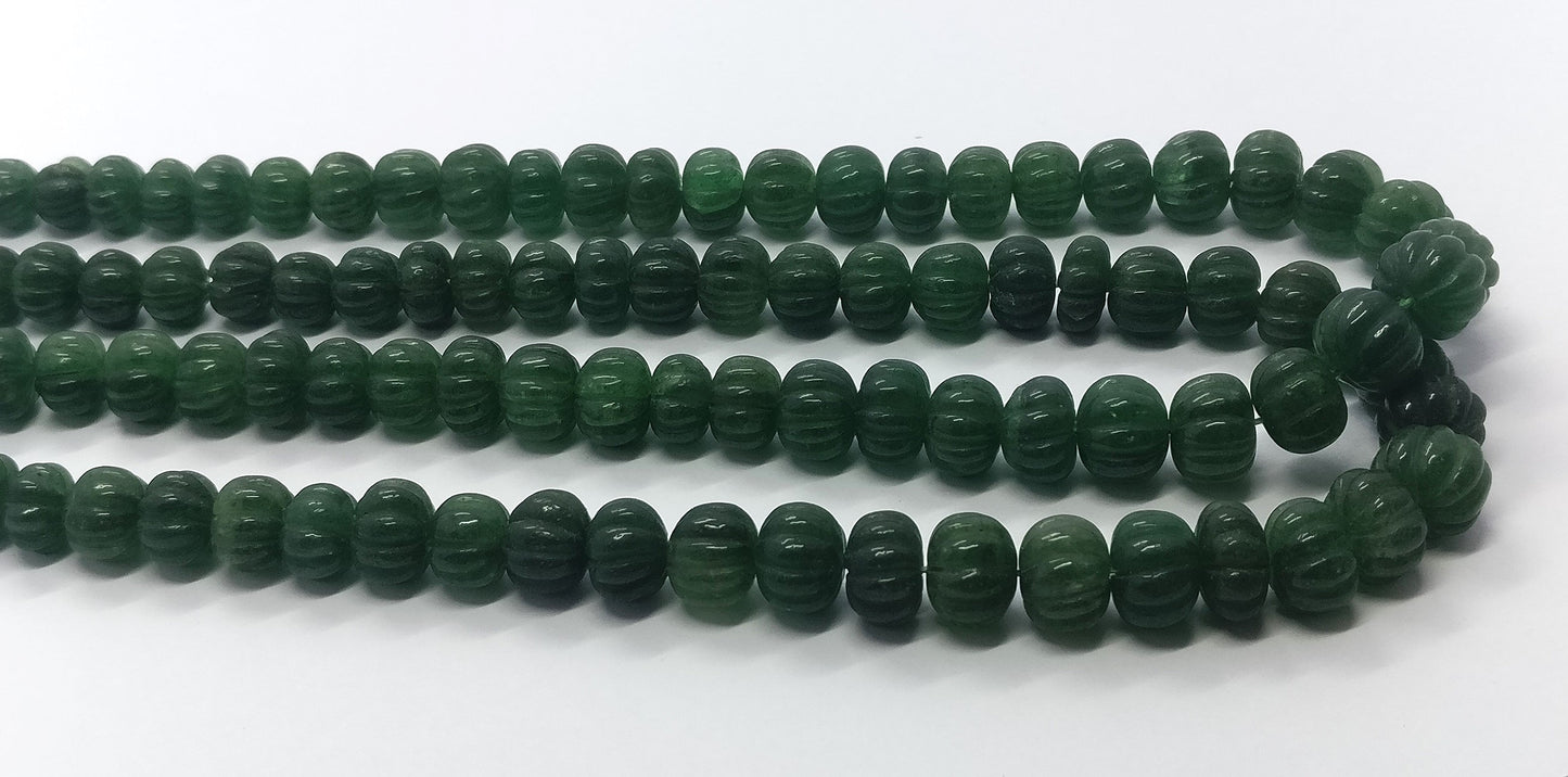 Green Strawberry Pumpkin Carved Beads Natural Deep Green Strawberry Watermelon Curved 9-12 MM Rondelle Beads for Handmade Designer Jewelry