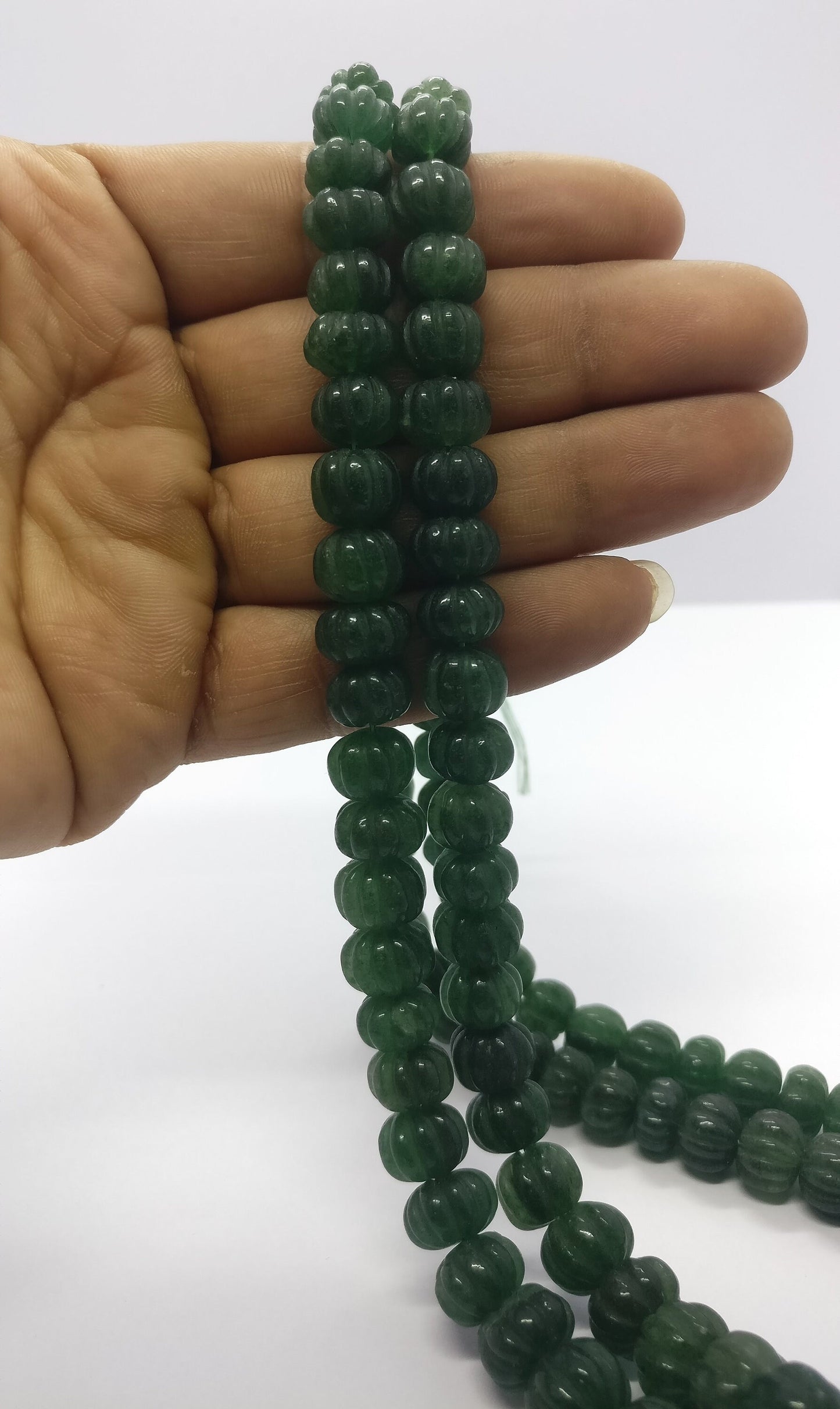 Green Strawberry Pumpkin Carved Beads Natural Deep Green Strawberry Watermelon Curved 9-12 MM Rondelle Beads for Handmade Designer Jewelry