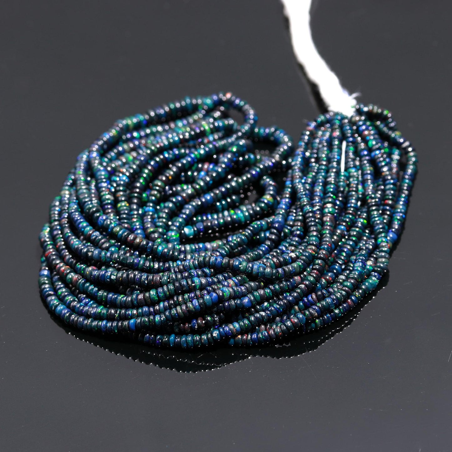 Excellent Black Ethiopian Opal Smooth Rondelle Beads 3-5 MM Natural Flashy Ethiopian Opal Multi Fire Ethiopian Opal for Designer Jewelry
