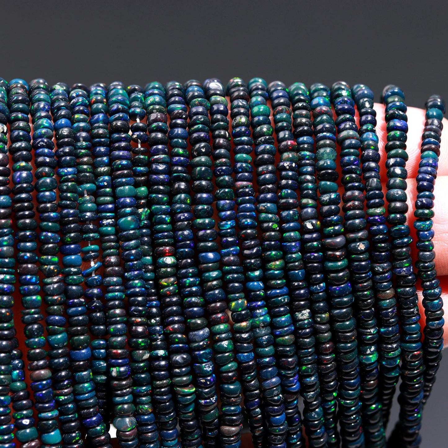 Excellent Black Ethiopian Opal Smooth Rondelle Beads 3-5 MM Natural Flashy Ethiopian Opal Multi Fire Ethiopian Opal for Designer Jewelry