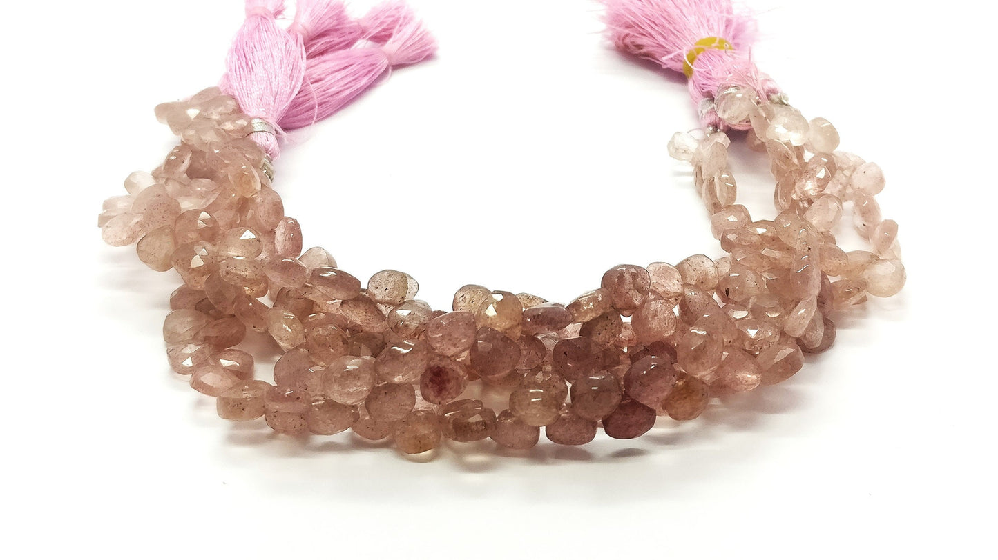 Strawberry Faceted Heart Shape Beads Pink Strawberry Heart Shape 6-7 MM Briolettes for Designer Handmade Jewelry Necklace Earrings Making