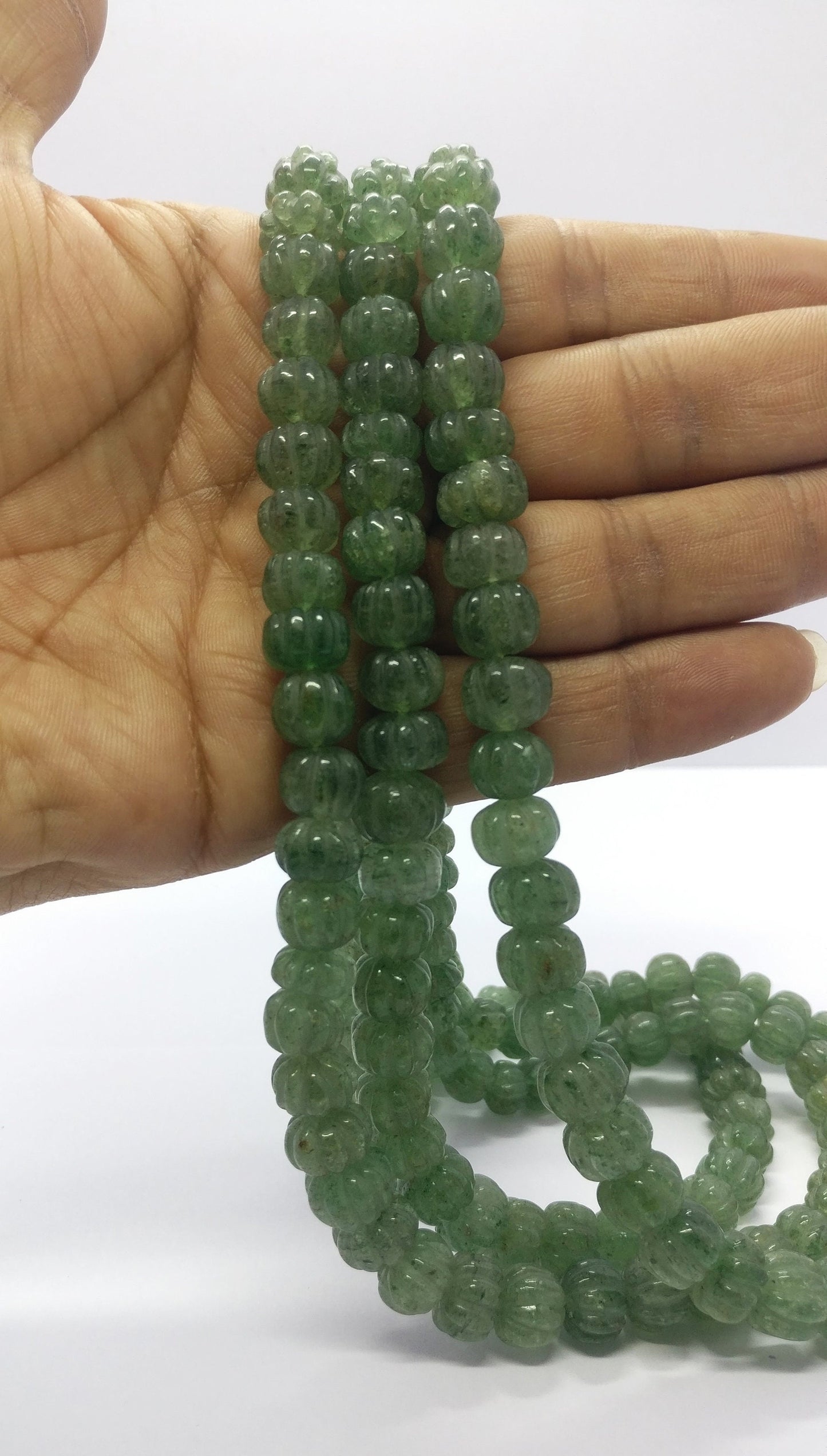 Strawberry Pumpkin Carved Beads Natural Green Strawberry Watermelon Hand Curved 9-11 MM Rondelle Beads for Handmade Designer Jewelry Making