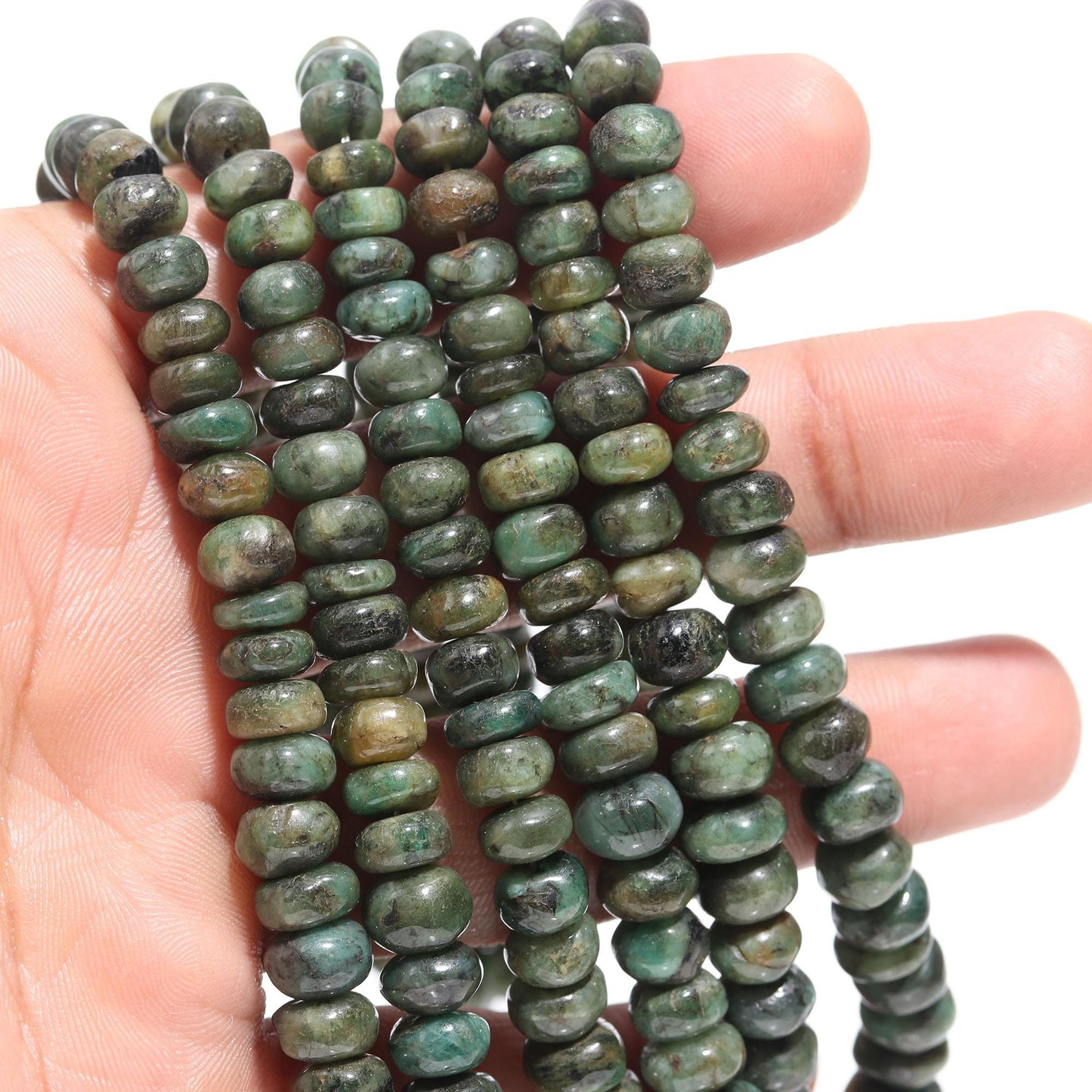 Emerald Smooth Rondelle Beads 7-8 MM Natural Emerald Smooth Rondelle Sakota Emerald 16" Strand for Handmade Designer Jewelry Making Craft