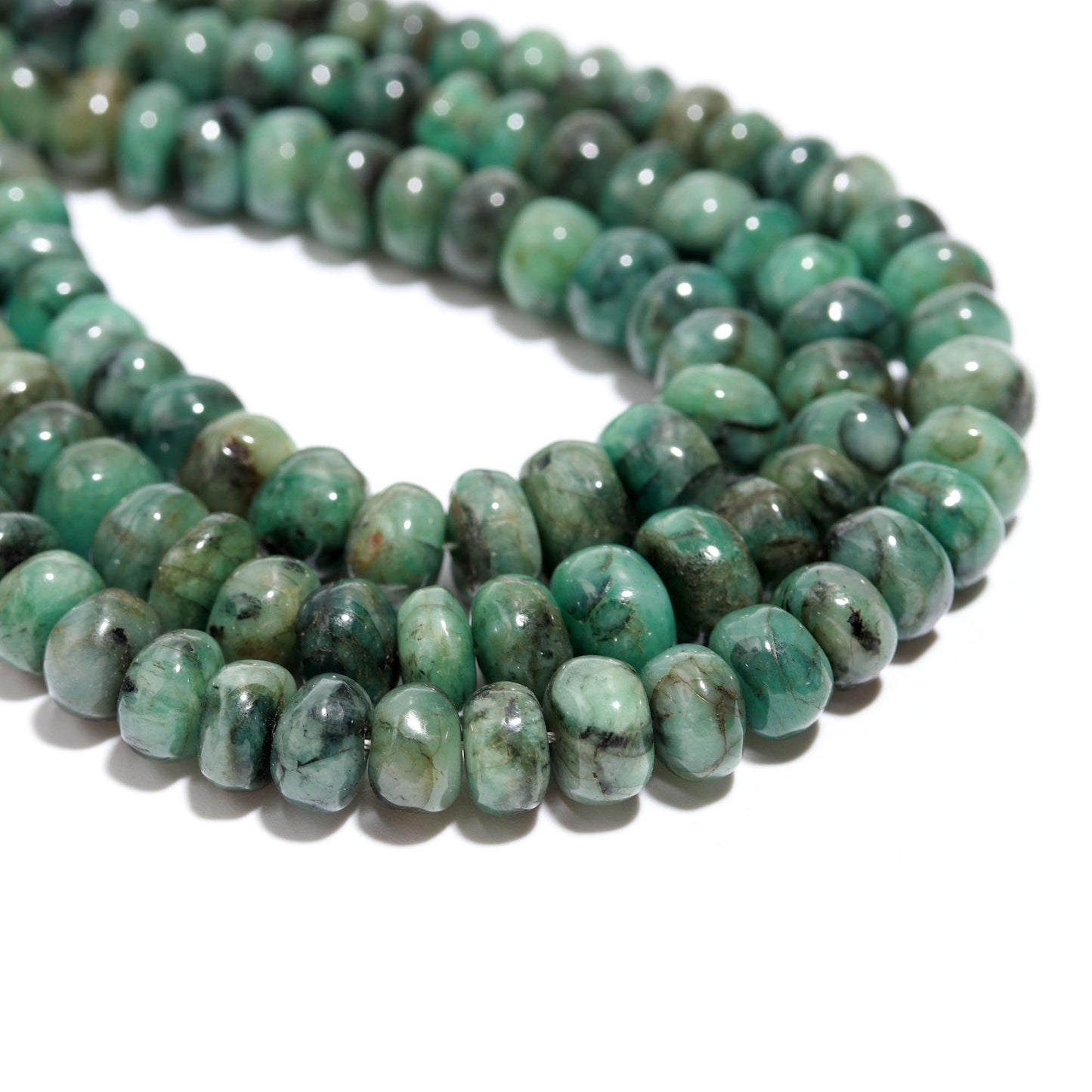 Emerald Smooth Beads 7-8 MM Natural Emerald Smooth Rondelle Sakota Emerald Rondelle 16" Strand for Handmade Designer Jewelry Craft Making