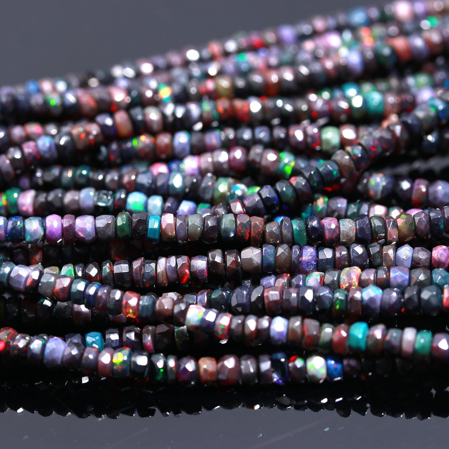 Excellent Quality Black Ethiopian Opal Faceted Rondelle Bead 4 MM Natural Flashy Black Opal Multi Fire Ethiopian Opal 16" Strand for Jewelry
