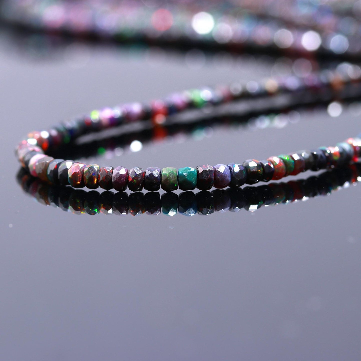 Excellent Quality Black Ethiopian Opal Faceted Rondelle Bead 4 MM Natural Flashy Black Opal Multi Fire Ethiopian Opal 16" Strand for Jewelry