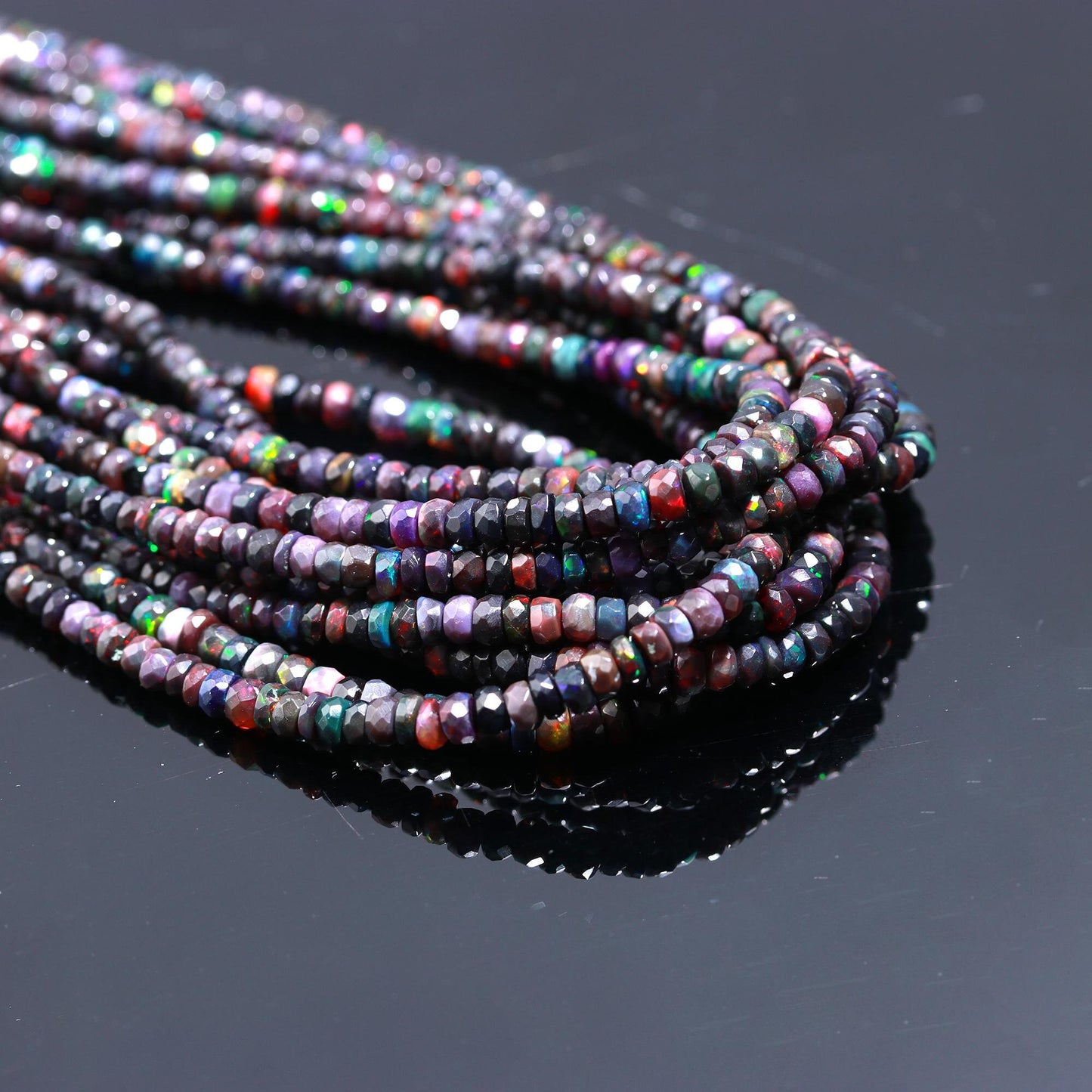 Excellent Quality Black Ethiopian Opal Faceted Rondelle Bead 4 MM Natural Flashy Black Opal Multi Fire Ethiopian Opal 16" Strand for Jewelry