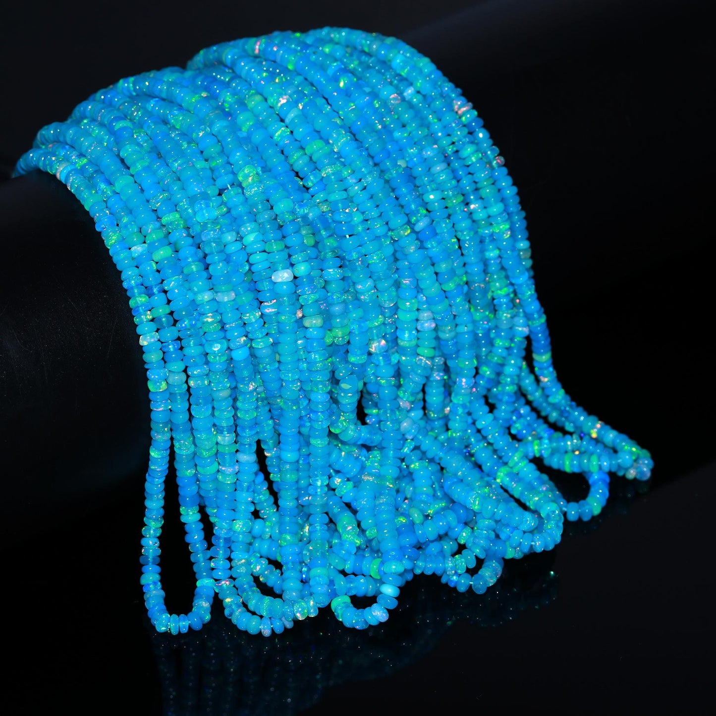 Super Quality Neon Blue Ethiopian Opal Smooth Rondelle Beads, 4 MM Natural Flashy Ethiopian Opal Beads, Blue Ethiopian Opal Rondelle Beads