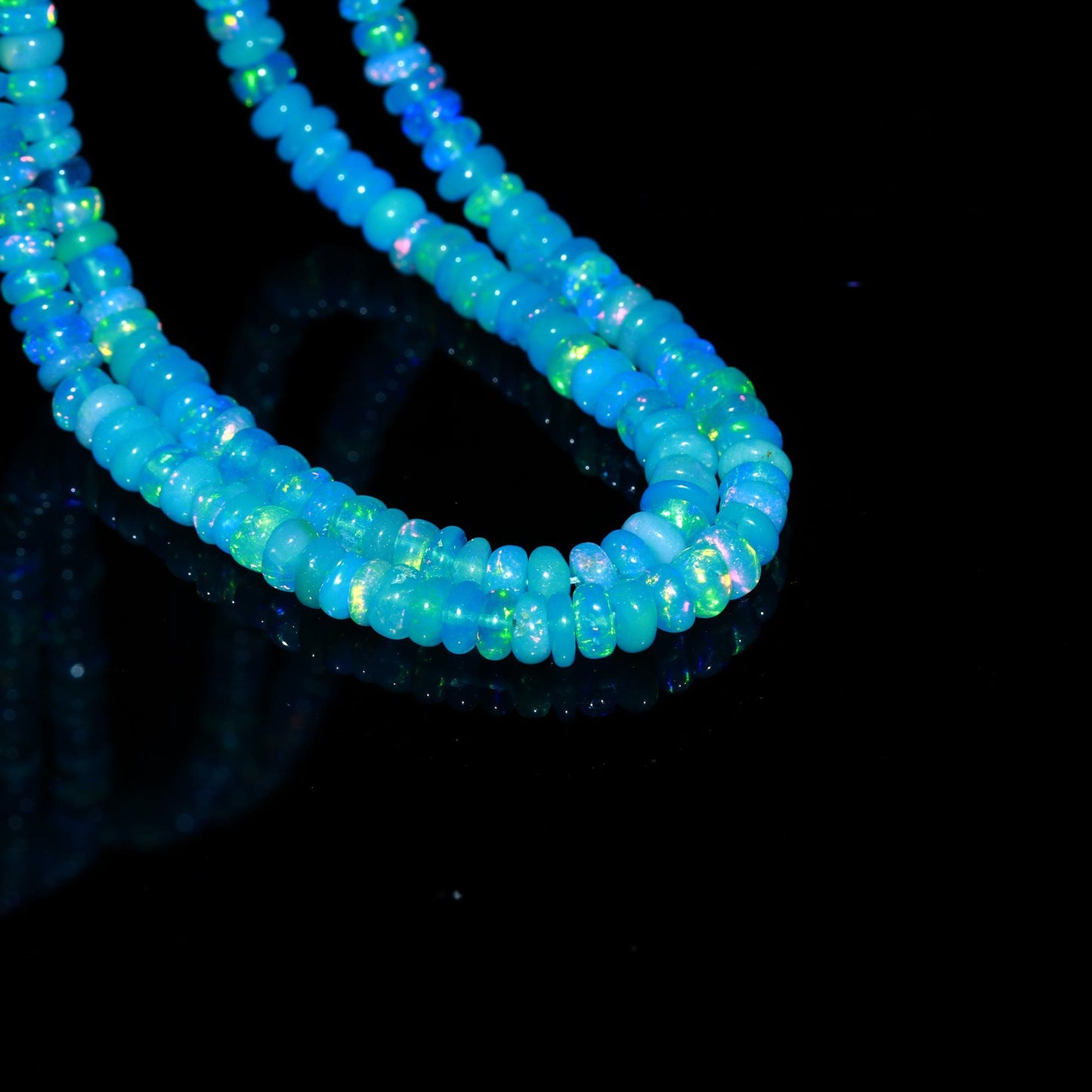 Super Quality Neon Blue Ethiopian Opal Smooth Rondelle Beads, 4 MM Natural Flashy Ethiopian Opal Beads, Blue Ethiopian Opal Rondelle Beads
