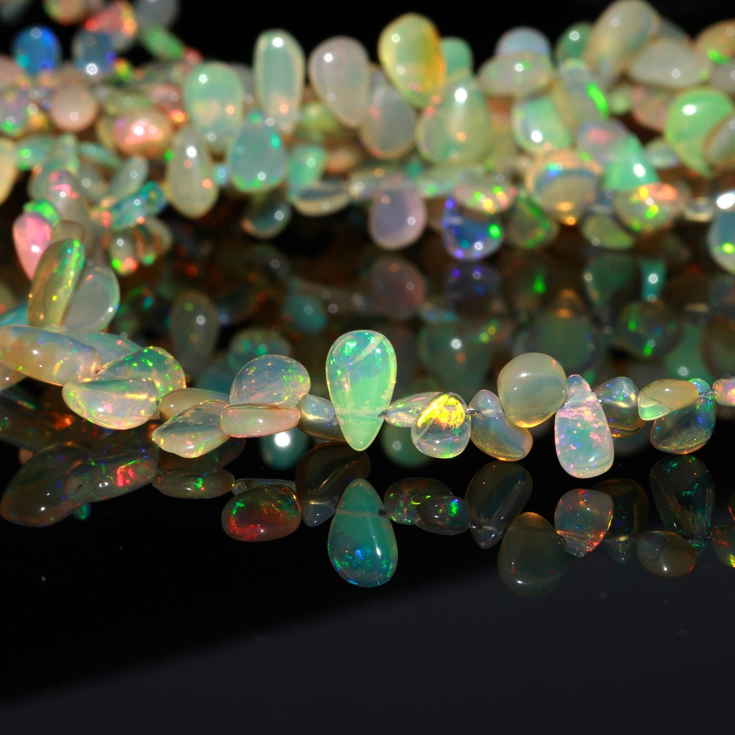 Multi Fire Ethiopian Opal Smooth Pear Beads Flashy Ethiopian Opal Beads AAA+ Quality 8 Inch Ethiopian Opal Beads for Jewelry Making Craft
