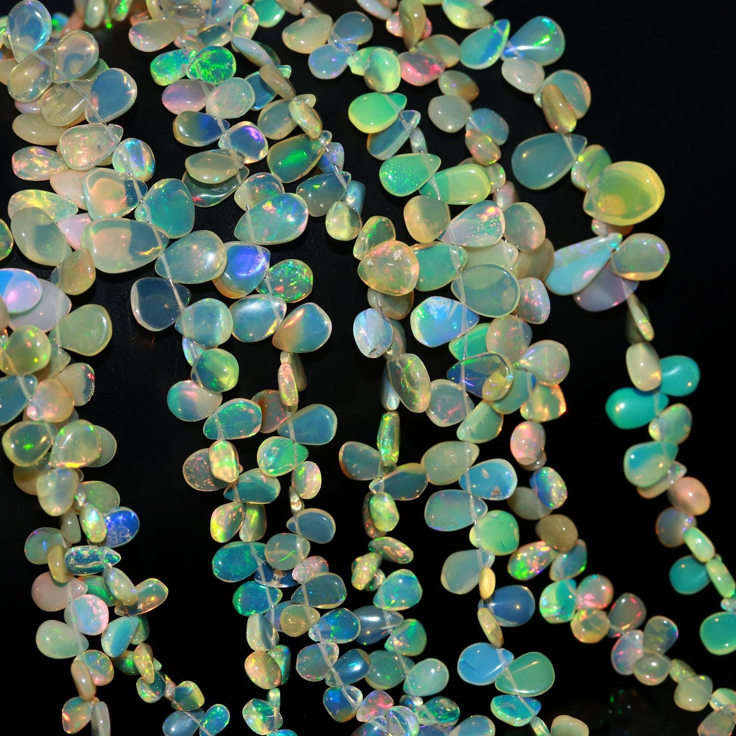Multi Fire Ethiopian Opal Smooth Pear Beads Flashy Ethiopian Opal Beads AAA+ Quality 8 Inch Ethiopian Opal Beads for Jewelry Making Craft