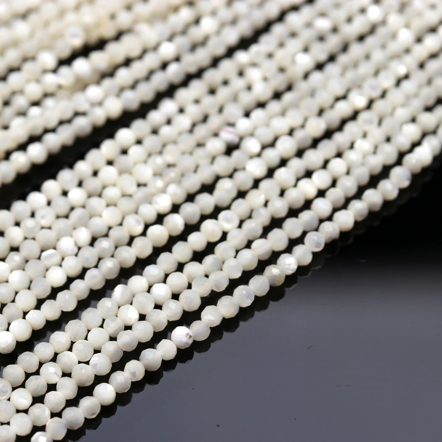 5 Strands Mother Of Pearl Faceted Rondelle Beads 2.5 MM Mother Of Pearl Rondelle 12" Strand Natural MOP for Designer Jewelry Making Craft