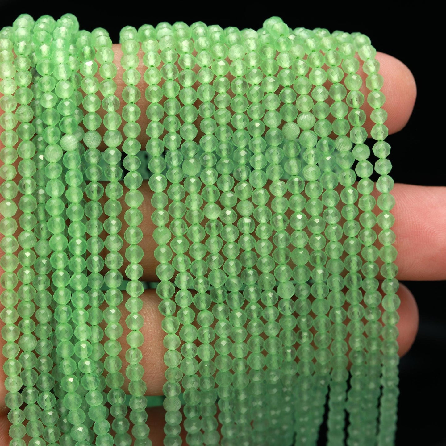 3 Strands Green Chalcedony Faceted Round Beads 3-3.25 MM Green Chalcedony Round Beads 13" Strand Natural Chalcedony for Jewelry Making Craft