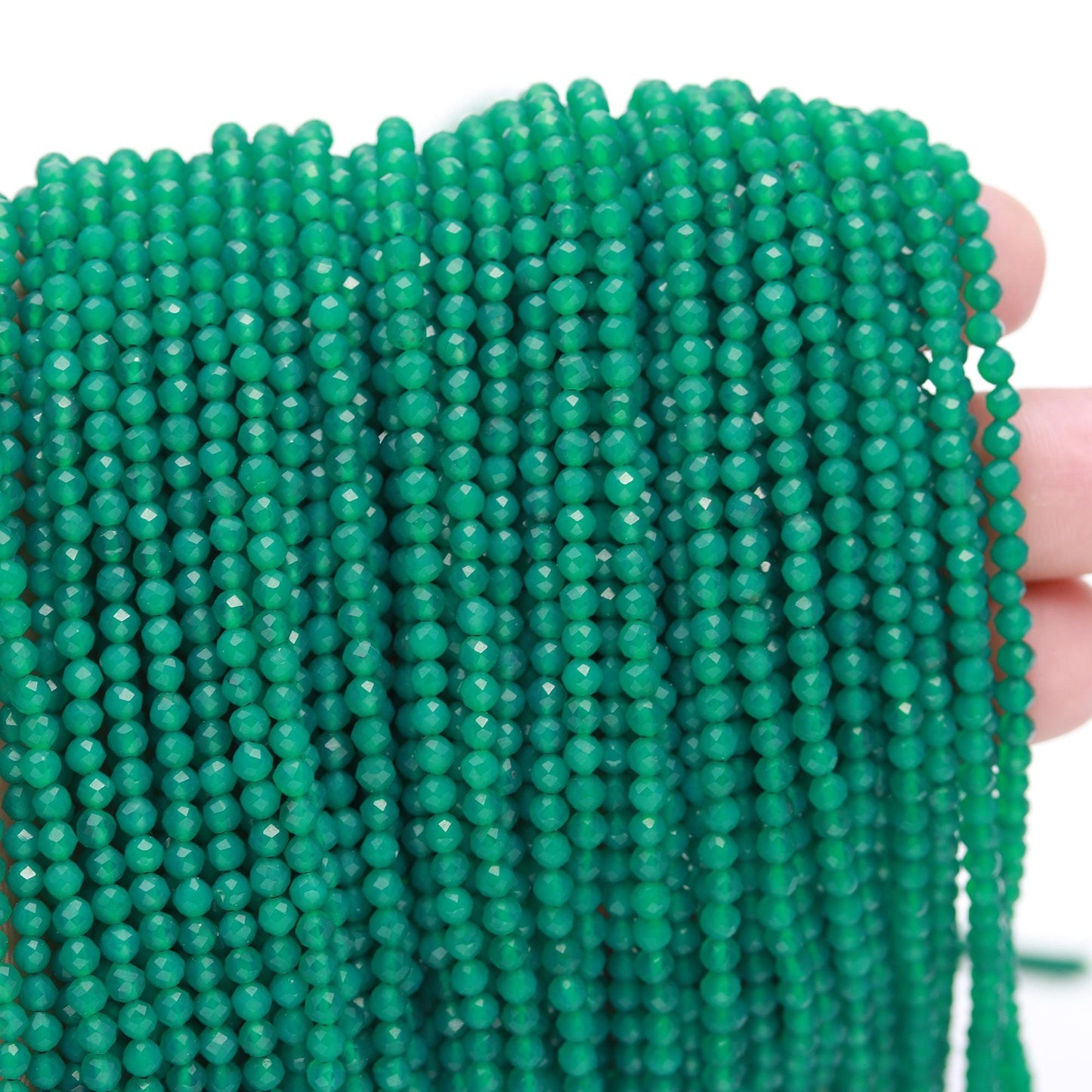 5 Strands Green Onyx Faceted Round Beads 3.5 MM Green Onyx Round Beads Faceted 13" Strand Natural Green Onyx for Designer Jewelry Making