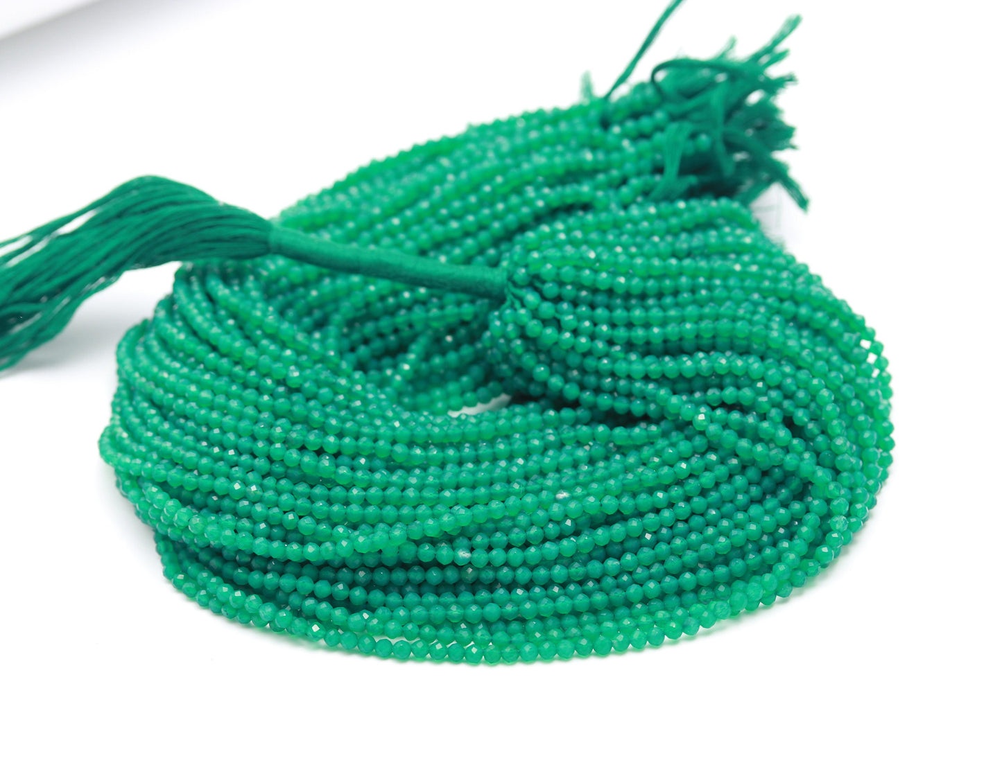 5 Strands Green Onyx Faceted Round Beads 3.5 MM Green Onyx Round Beads Faceted 13" Strand Natural Green Onyx for Designer Jewelry Making