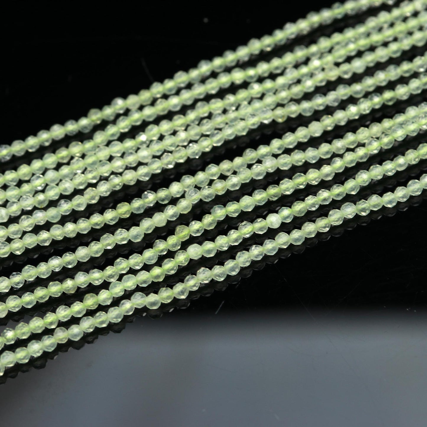5 Strands AAA Natural Prehnite Faceted Rondelle Beads 2.25 MM Prehnite Rondelle Faceted Beads, 12” Green Prehnite Rondelle Beads Strand