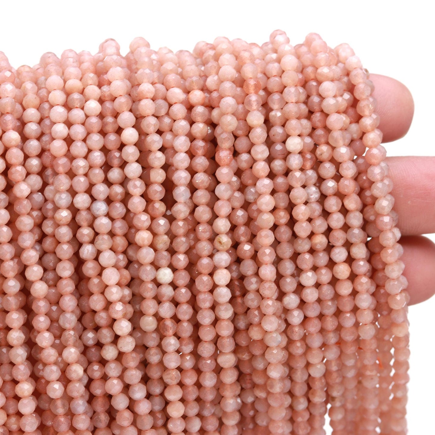 5 Strands Peach Moonstone Faceted Rondelle Beads 3 MM Natural Peach Moonstone Rondelle Beads 13" Strand Moonstone Beads for Jewelry Making
