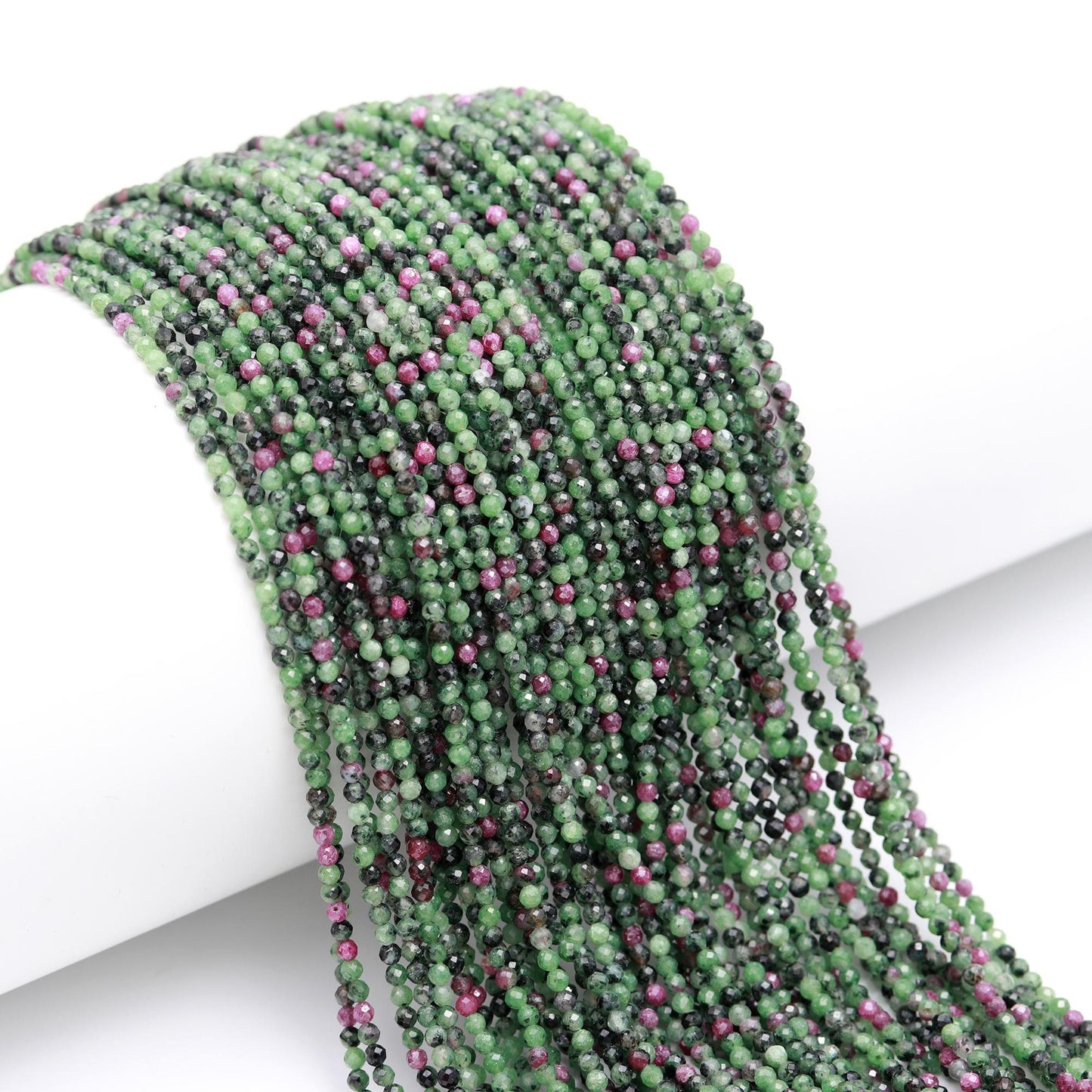 5 Strands Ruby Zoisite Faceted Rondelle Beads 2.5 MM Natural Ruby Zoisite Beads, 13" Red Green Mix Ruby Zoisite Gemstone Round Beads