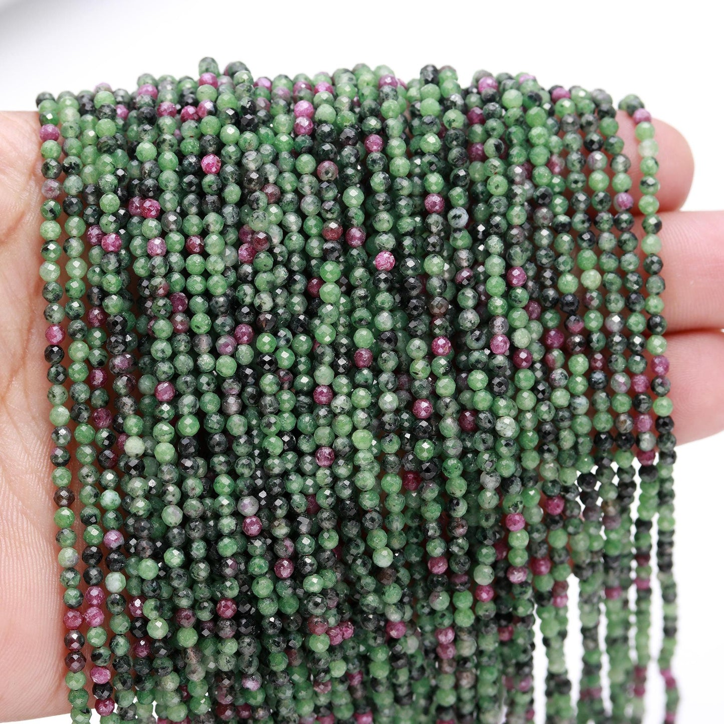 5 Strands Ruby Zoisite Faceted Rondelle Beads 2.5 MM Natural Ruby Zoisite Beads, 13" Red Green Mix Ruby Zoisite Gemstone Round Beads