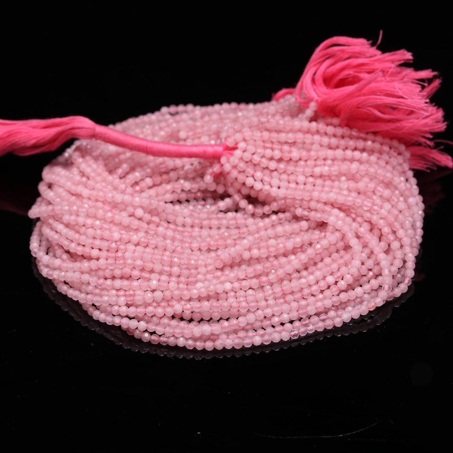 5 Strands Rose Quartz Faceted Rondelle Beads, 3MM Natural Rose Quartz Round Beads, 13" Pink Rose Quartz Gemstone Bead for Jewelry Making