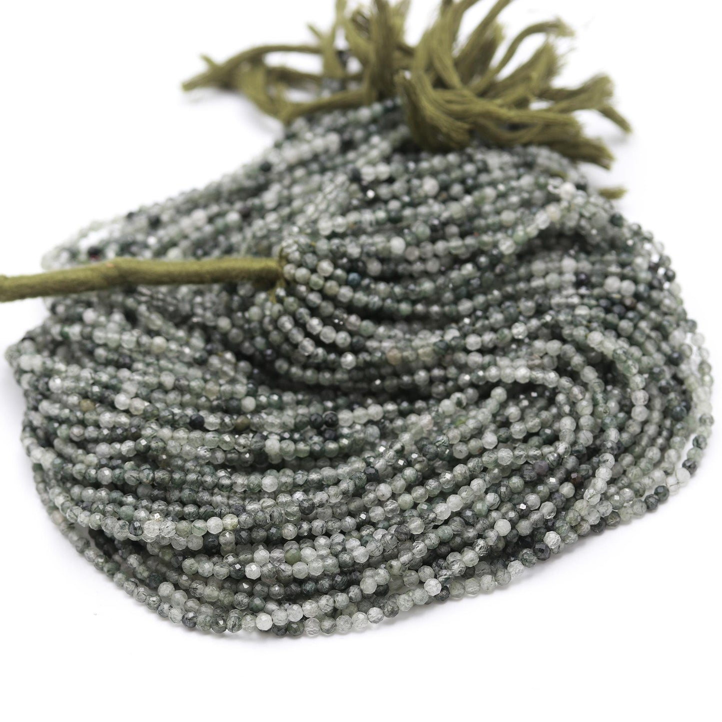 5 Strands Green Rutile Faceted Rondelle Beads 3 MM Rutile Rondelle Beads 13" Strand Natural Green Rutile Round Bead for Jewelry Making Craft