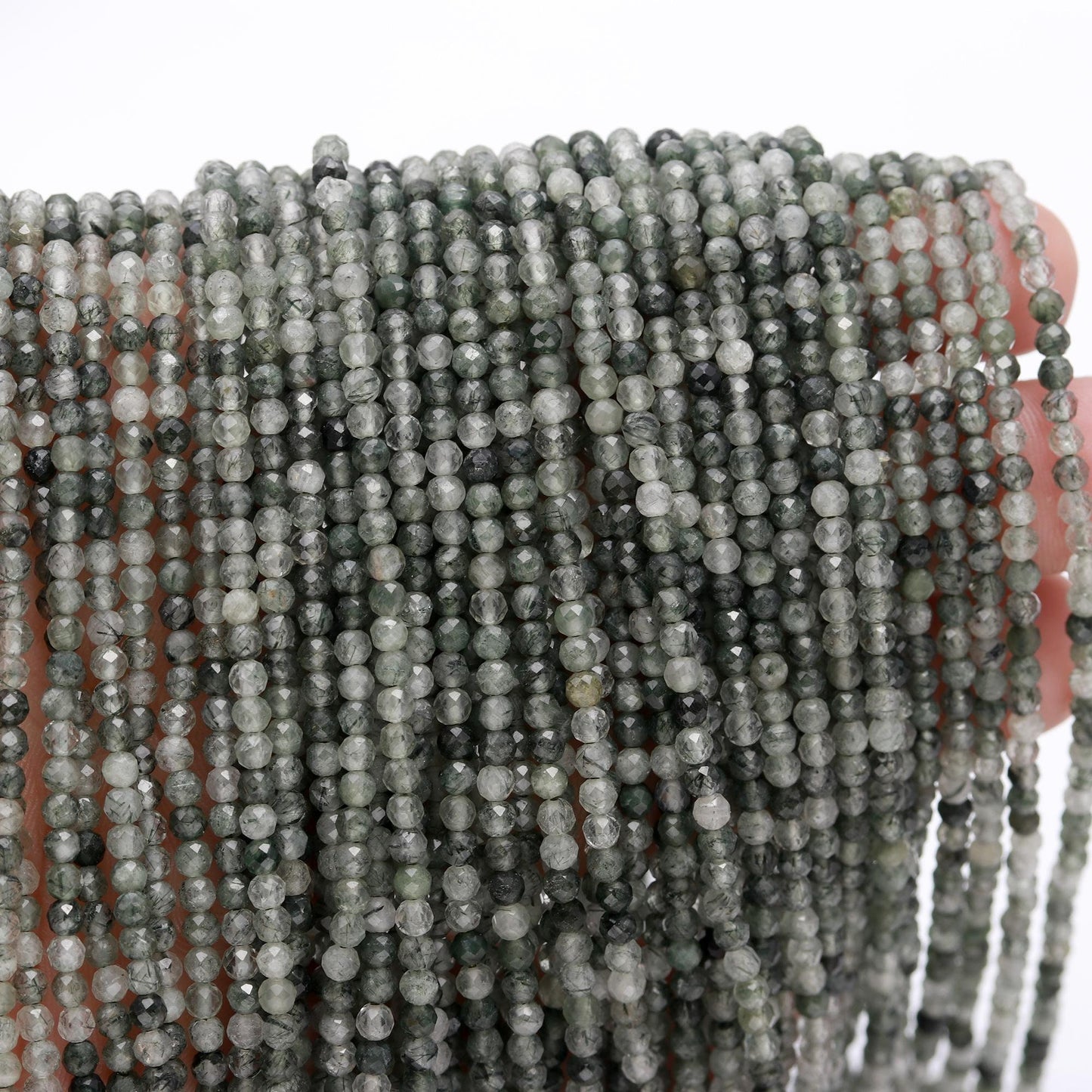 5 Strands Green Rutile Faceted Rondelle Beads 3 MM Rutile Rondelle Beads 13" Strand Natural Green Rutile Round Bead for Jewelry Making Craft