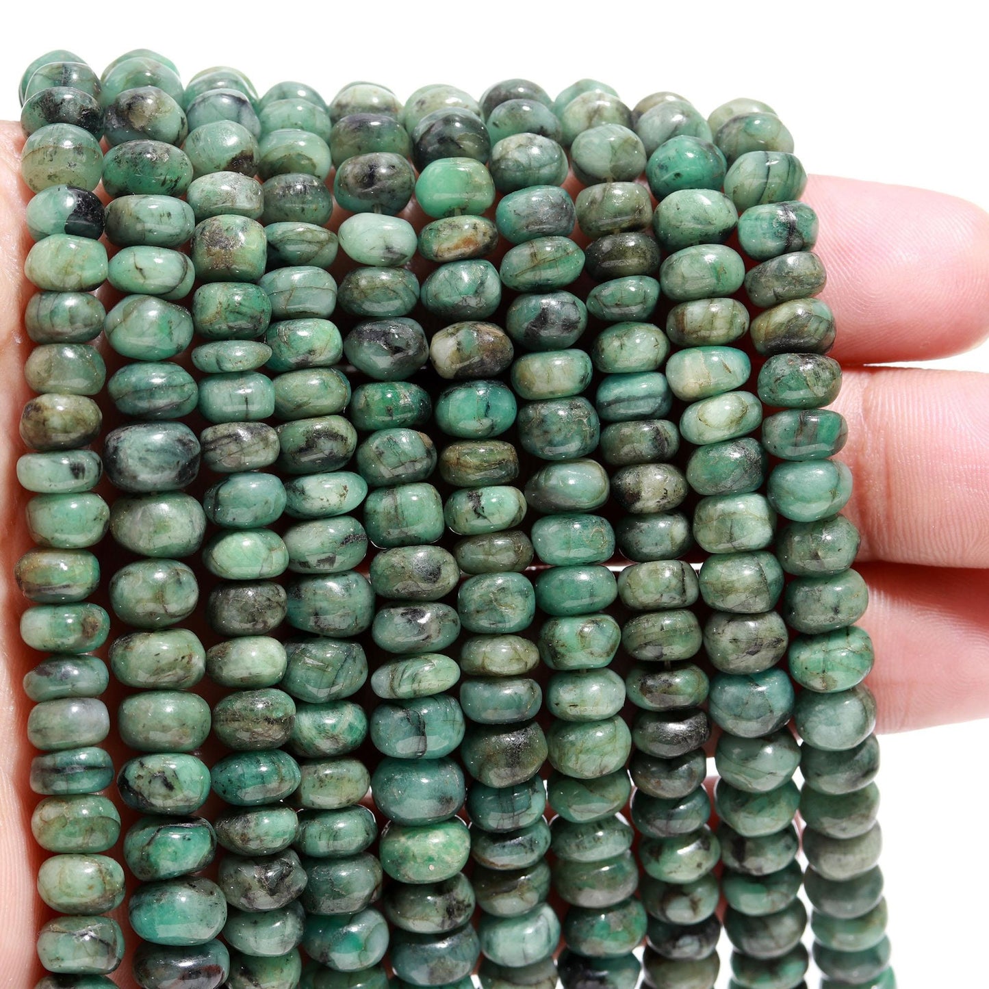 Emerald Smooth Beads 7-8 MM Natural Emerald Smooth Rondelle Sakota Emerald Rondelle 16" Strand for Handmade Designer Jewelry Craft Making